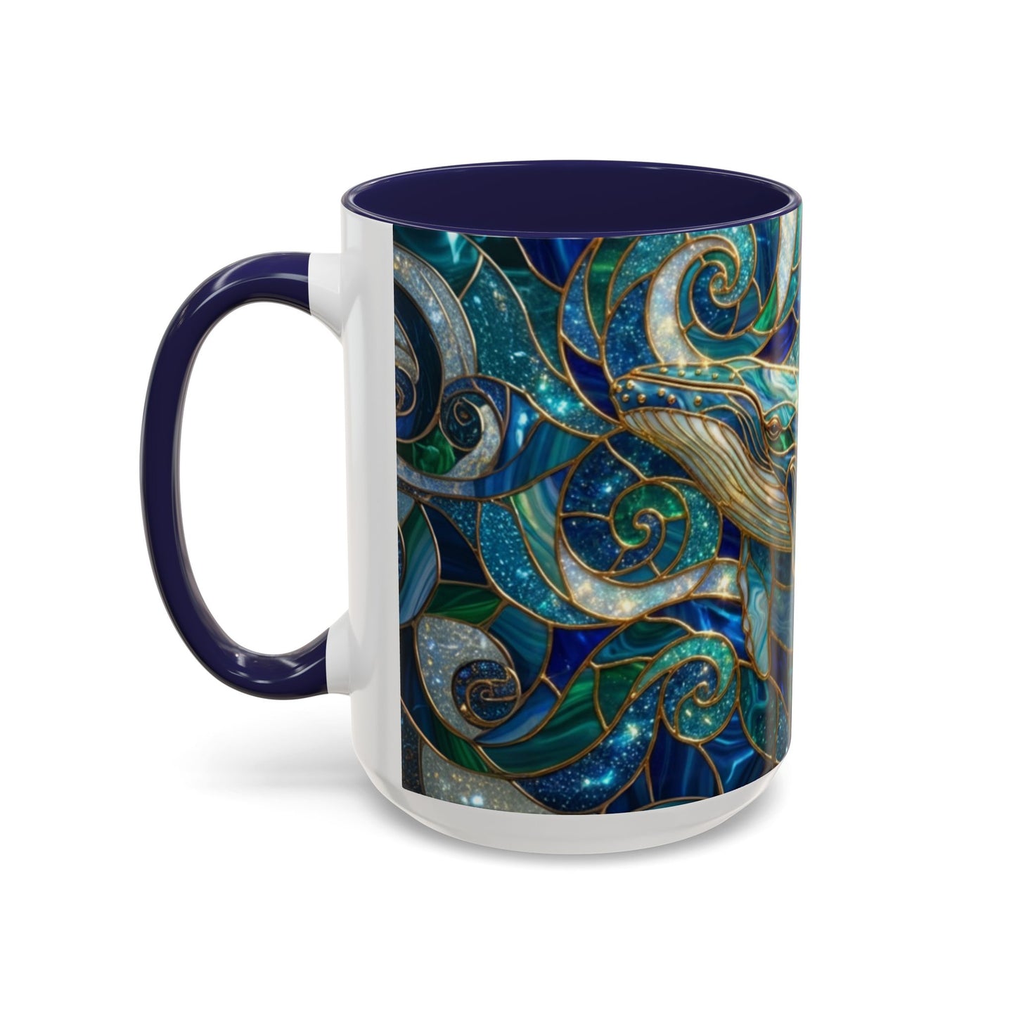Stained Glass Whale Mug, Ocean Art Coffee Cup, Blue Sea Life Design, Nautical Gift For Ocean Lovers, Colorful Stained Glass Whale Cup