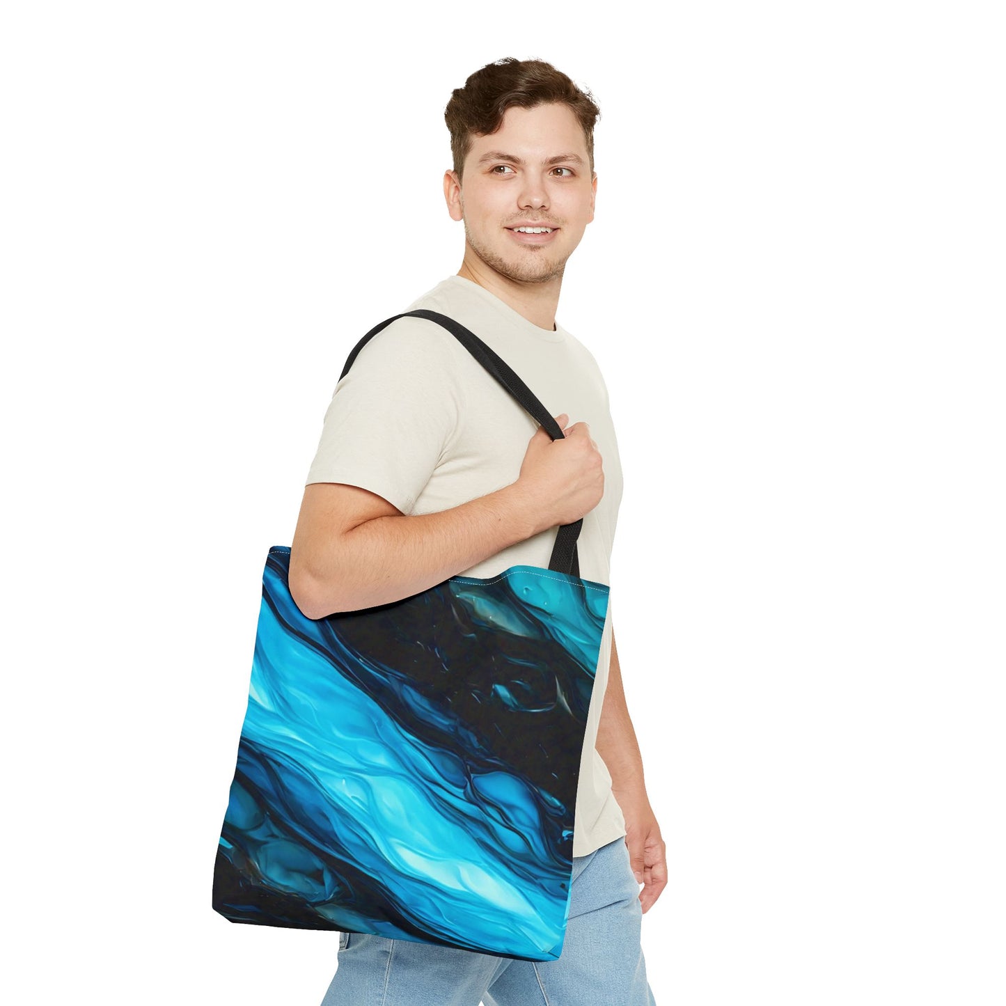 Blue Abstract Swirl Tote Bag – Fluid Art Style Reusable Shopping Bag, Modern Artistic Everyday Carry, Eco-Friendly Gift for Art Lovers