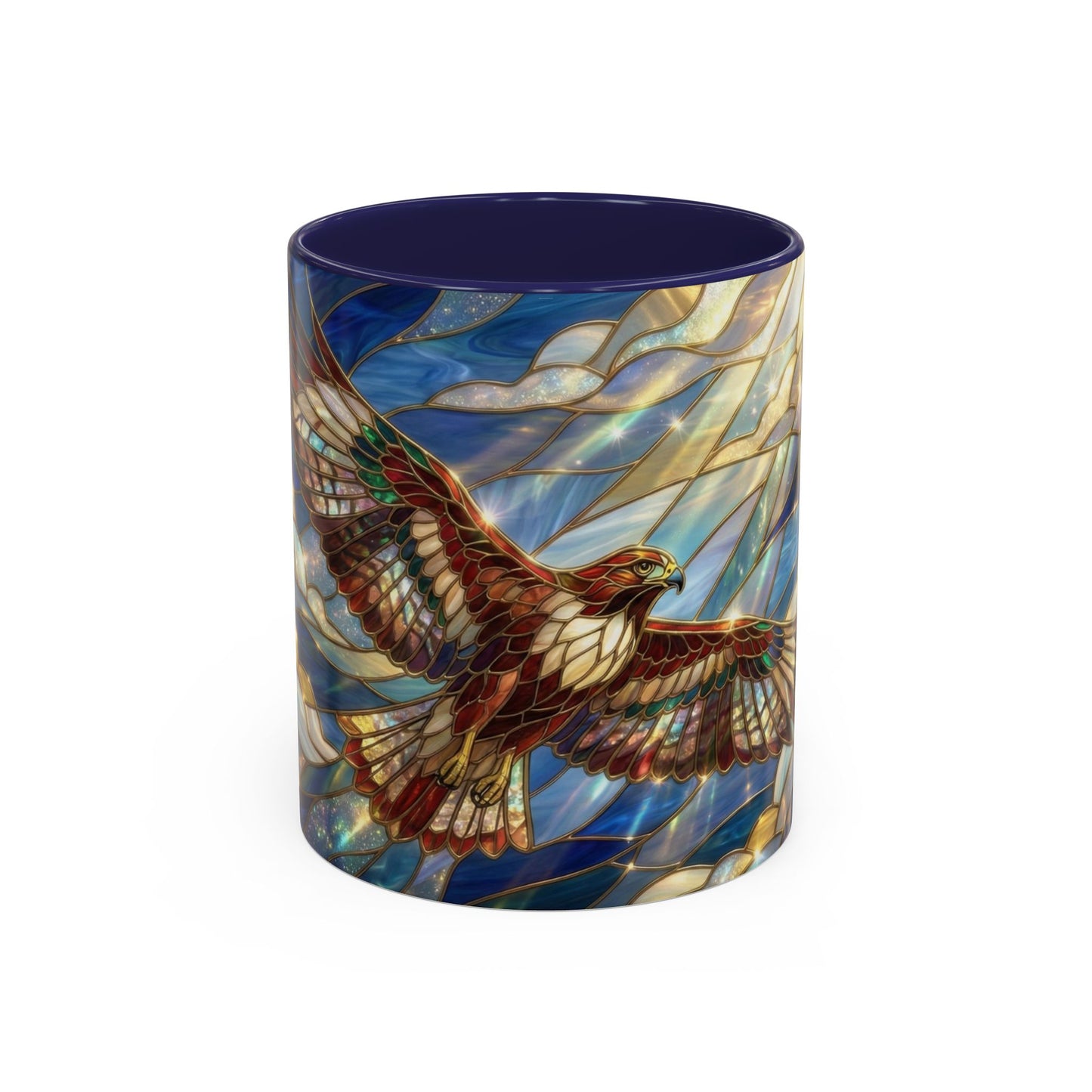 Stained Glass Hawk Mug, Soaring Bird Coffee Mug, Nature Art Hawk Cup, Bird Lover Gift, Stained Glass Style Animal Mug