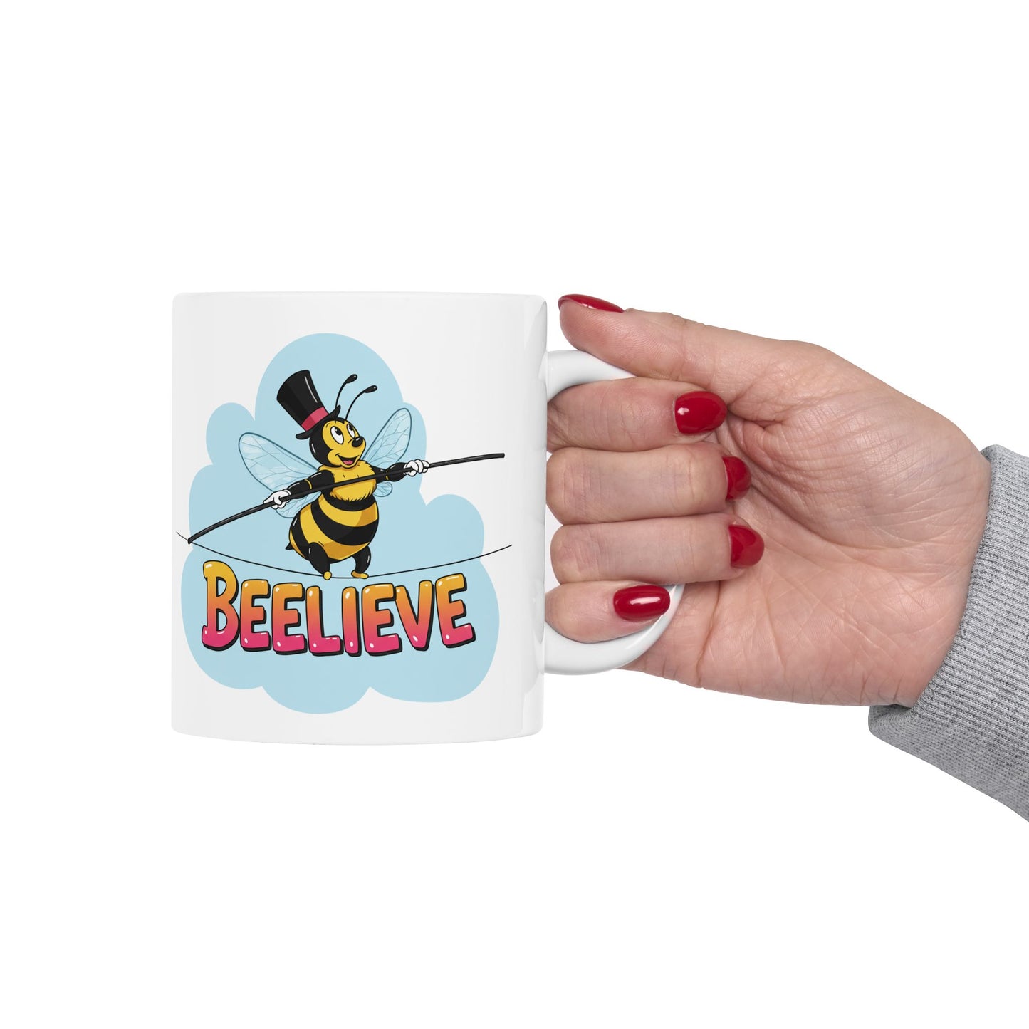 Ceramic Mug - Beelieve Fun Pun Bee Tightrope Design
