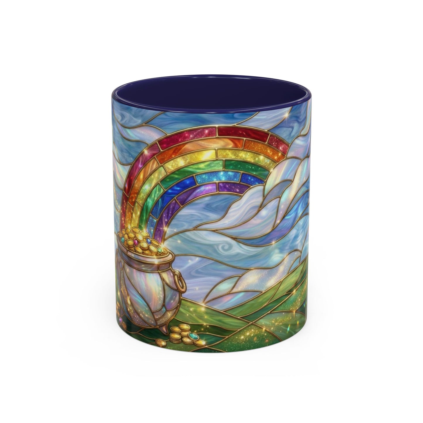 Stained Glass Rainbow Mug, Pot Of Gold Coffee Cup, St Patricks Day Gift, Whimsical Magical Art Mug, Lucky Irish Leprechaun Treasure