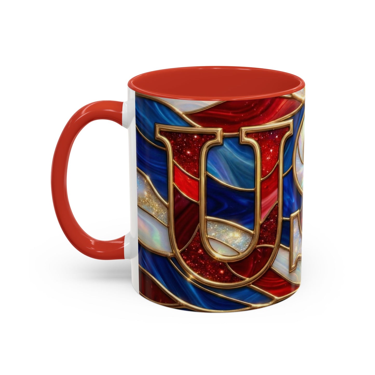 USA Patriotic Coffee Mug, Stained Glass USA Mug, Red White Blue Ceramic Mug, American Flag Style Mug, 11oz 15oz Mug
