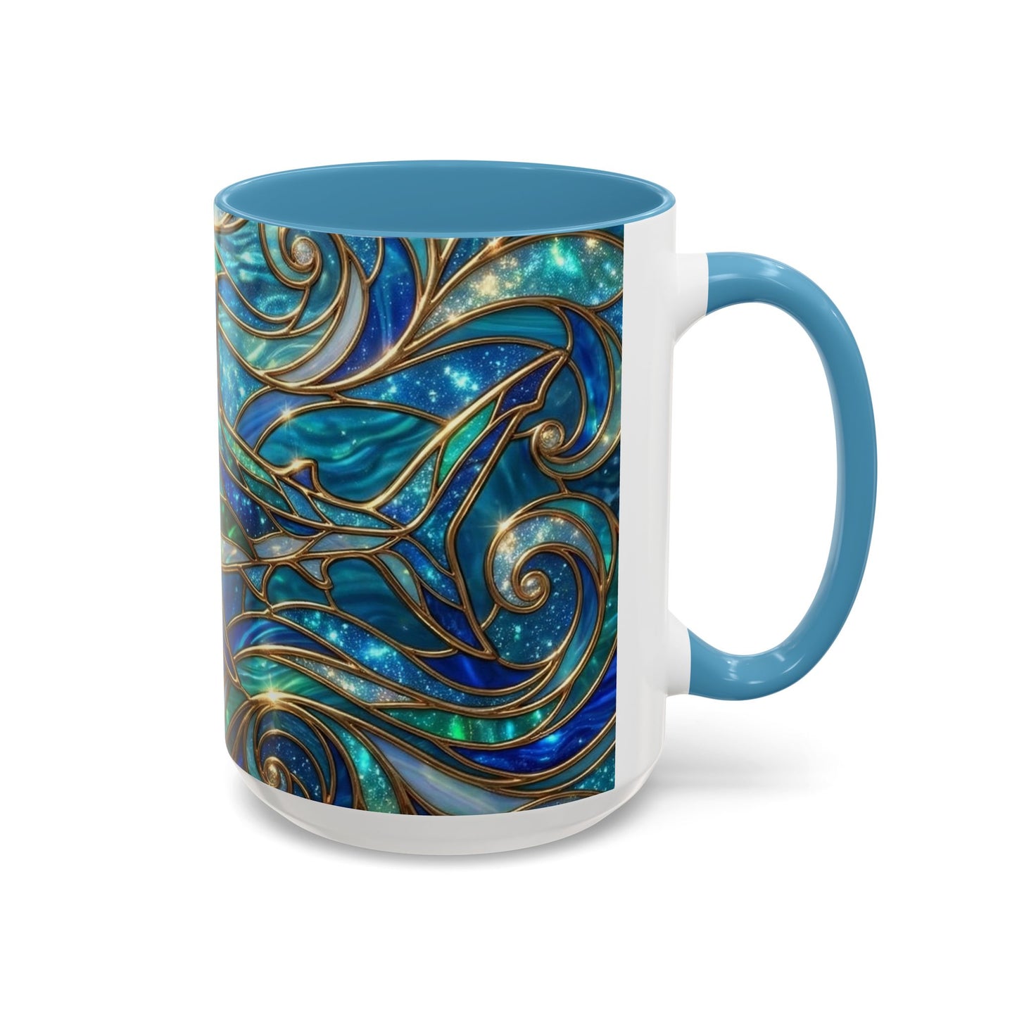Stained Glass Shark Mug, Ocean Art Coffee Cup, Blue Shark Gift, Sea Life Ceramic Mug, Artistic Shark Design, Marine Lover Gift, Unique Ocean Mug