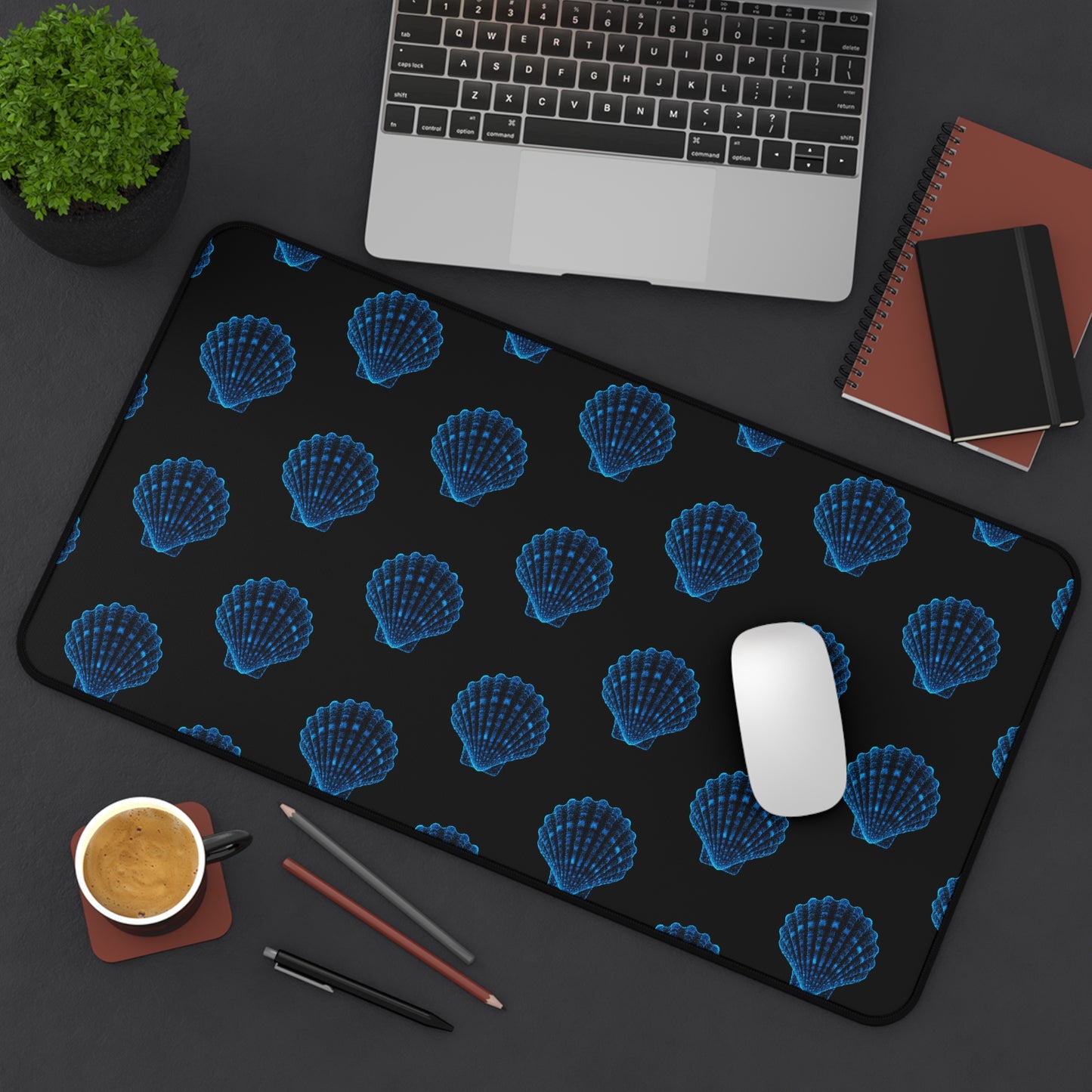 Desk Mat Bioluminescent SeaShells Mouse Pad for Ocean Lovers Nautical Decor Marine Mat
