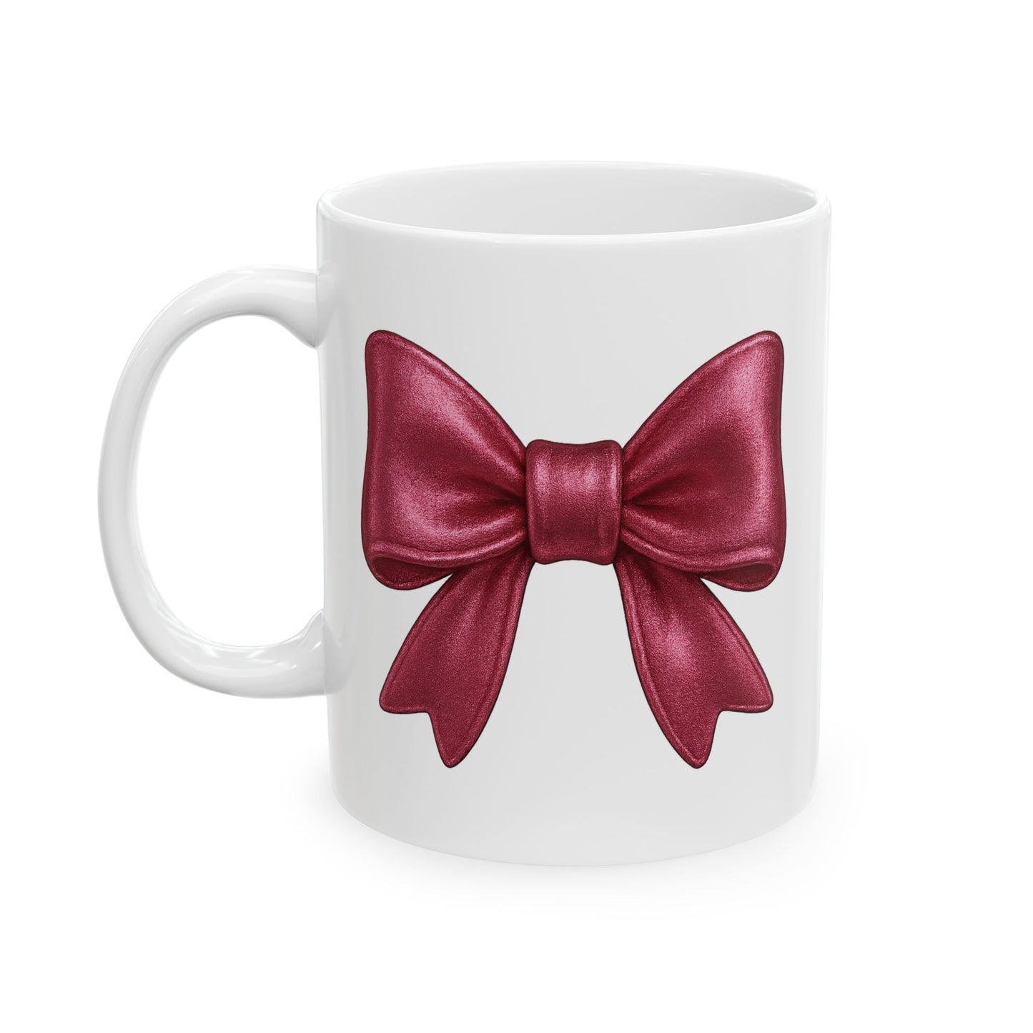 Pink Metallic Bow Mug - Cute Girly Coffee Cup | Glossy Ribbon Design | Gift for Her | Aesthetic Desk Mug | Feminine Ceramic Tea Mug