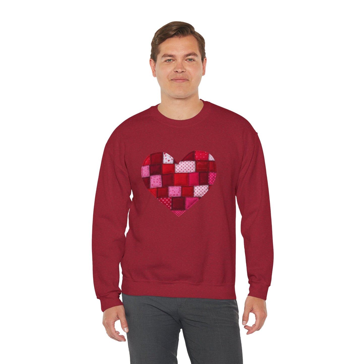 Faux Patchwork Heart Sweatshirt, Quilted Look Heart Pullover, Cozy Valentine Crewneck, Handmade Style Sweatshirt, Love Heart Shirt, Valentine Gift
