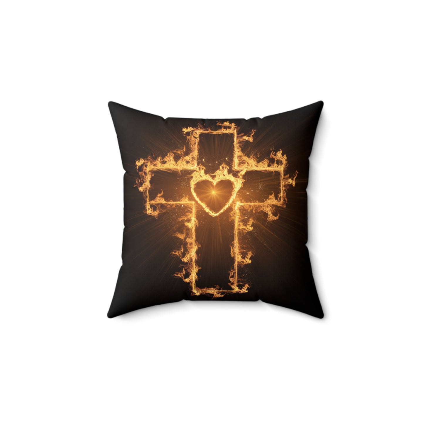 Flaming Cross Pillow - Decorative Christian Cushion for Faith-Inspired Decor