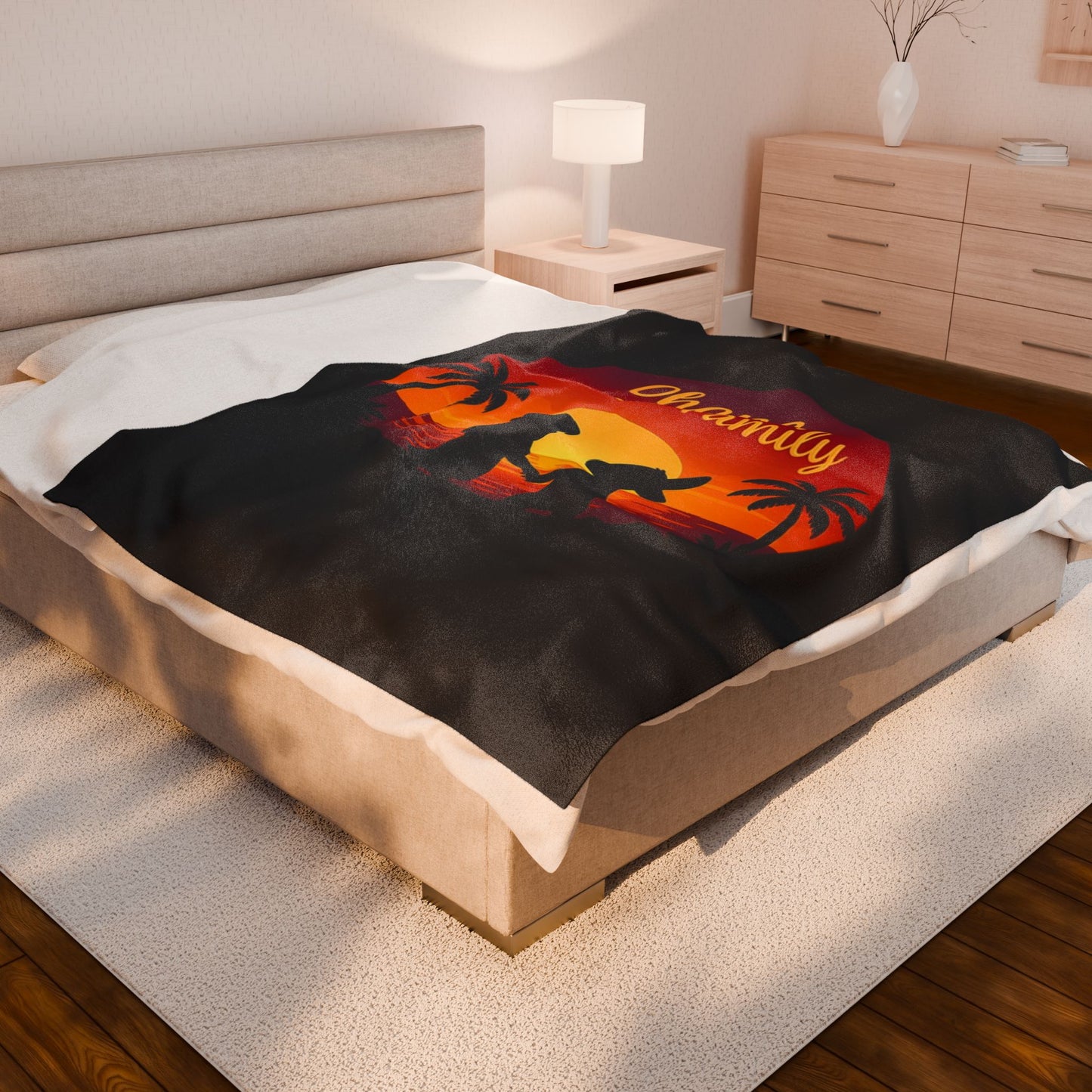 Ohana Means Family Blanket – Hawaiian Sunset Throw, Tropical Bedding, Stitch-Inspired Gift