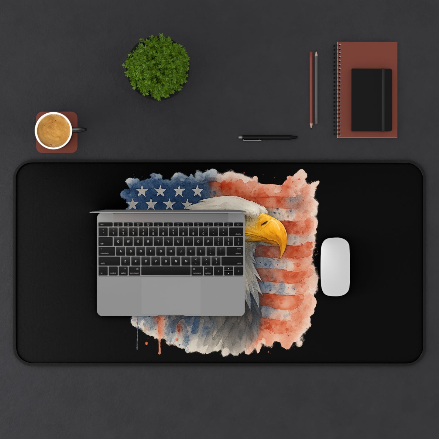 Mouse Pad Desk Mat with Bald Eagle and American Flag Watercolor Painting Patriotic Decor Independence Day Mat 4th of July Mouse Pad