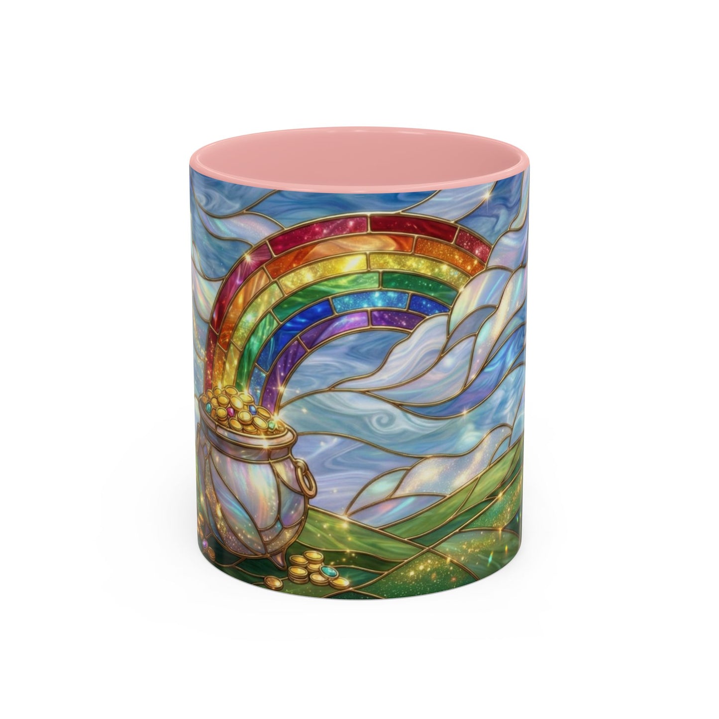 Stained Glass Rainbow Mug, Pot Of Gold Coffee Cup, St Patricks Day Gift, Whimsical Magical Art Mug, Lucky Irish Leprechaun Treasure