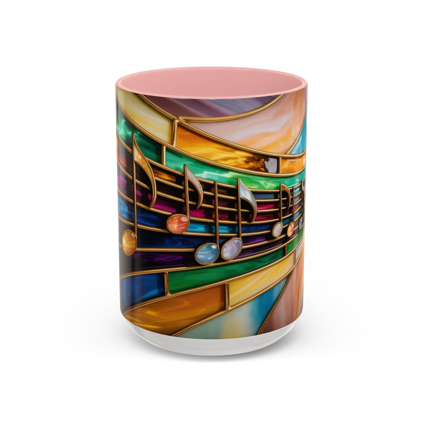Stained glass music mug, musical notes coffee cup, colorful musician gift mug, music lover present, treble clef art mug, music teacher gift