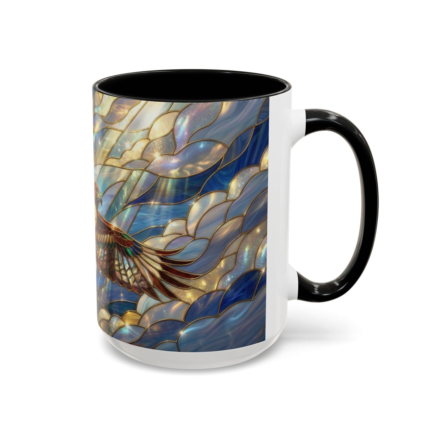 Stained Glass Hawk Mug, Soaring Bird Coffee Mug, Nature Art Hawk Cup, Bird Lover Gift, Stained Glass Style Animal Mug