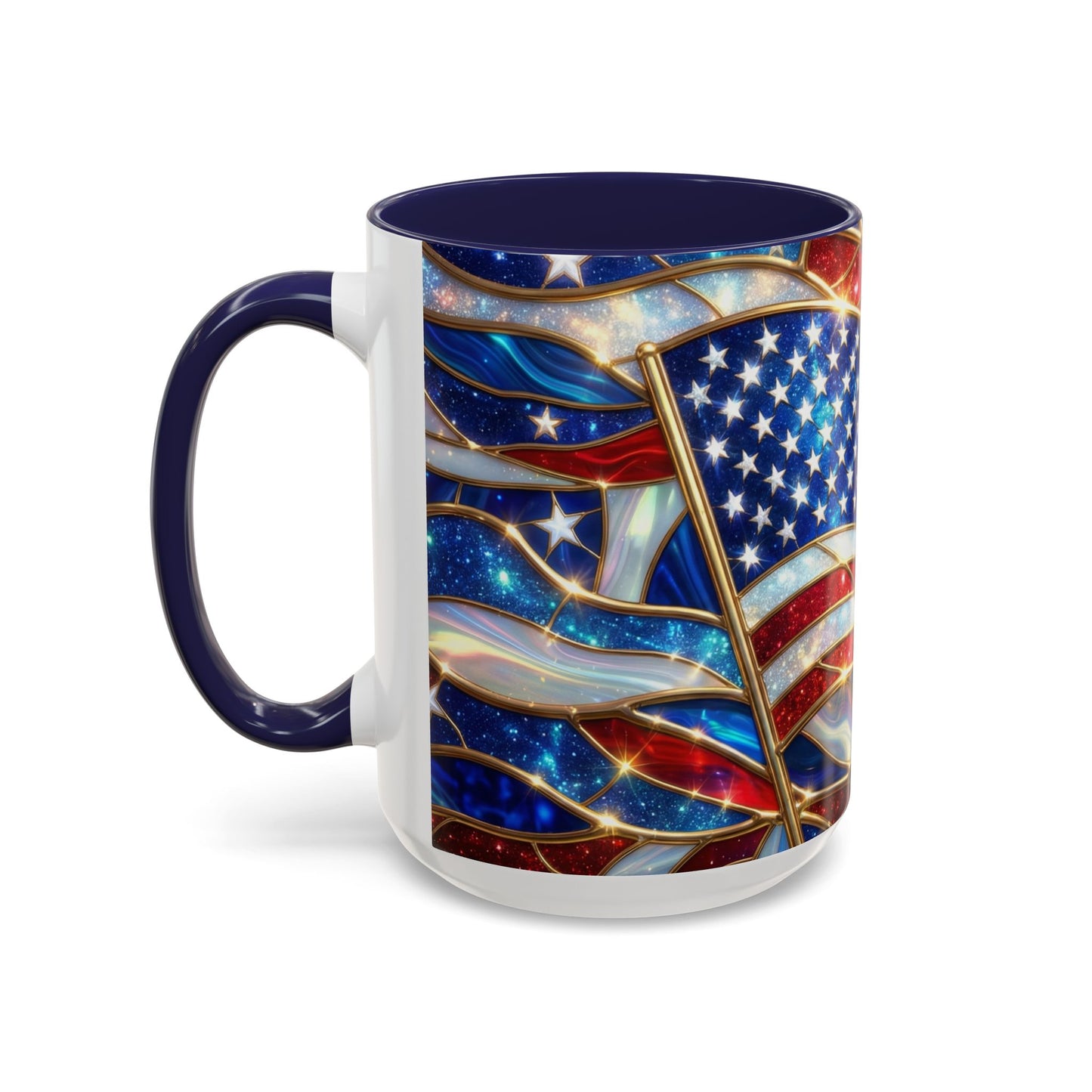 American Flag Mug, Stained Glass Flag Coffee Mug, Patriotic Mug, USA Flag Cup, Fourth Of July Gift, Veterans Gift Mug