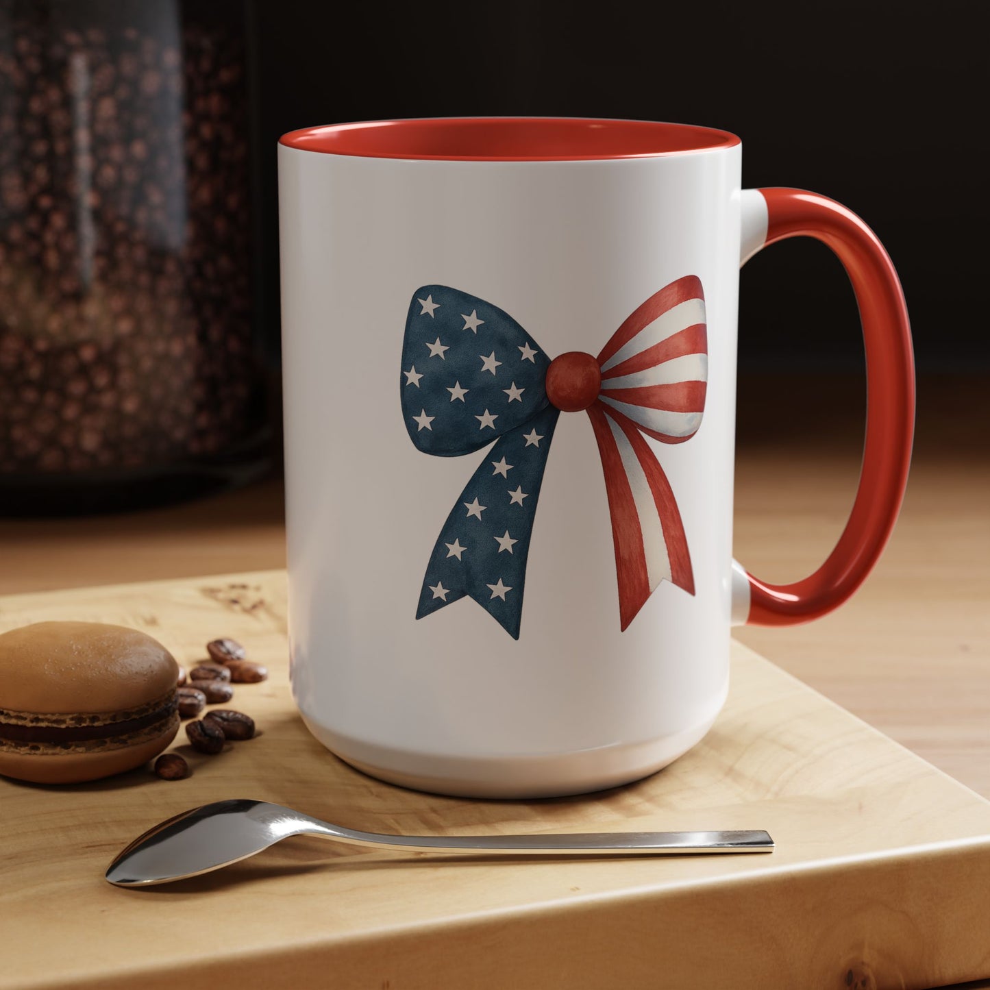 Patriotic Bow Mug | 4th of July Coffee Mug | American Flag Mug | USA Stars Stripes Cup | July 4th Gift Idea | Red White Blue Drinkware