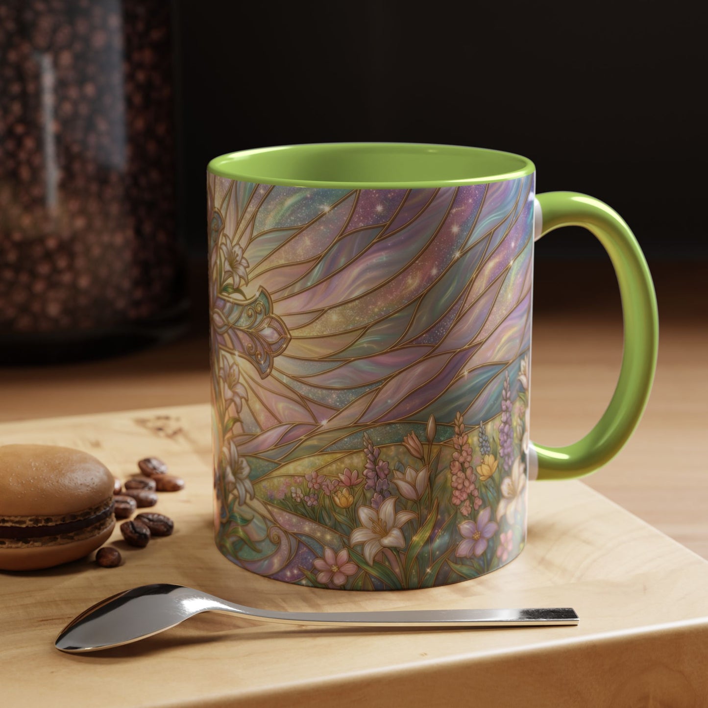 Stained Glass Cross Mug, Easter Lily Coffee Cup, Christian Religious Gift, Pastel Floral Faith Mug, Spring Believer Cup, Baptism Present
