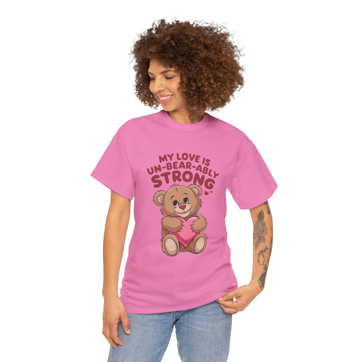 Un-Bear-ably Strong Valentine Shirt, Teddy Bear Heart Tee, Cute Love Graphic T-Shirt, Valentines Gift, Romantic Couple Top, Gift For Her