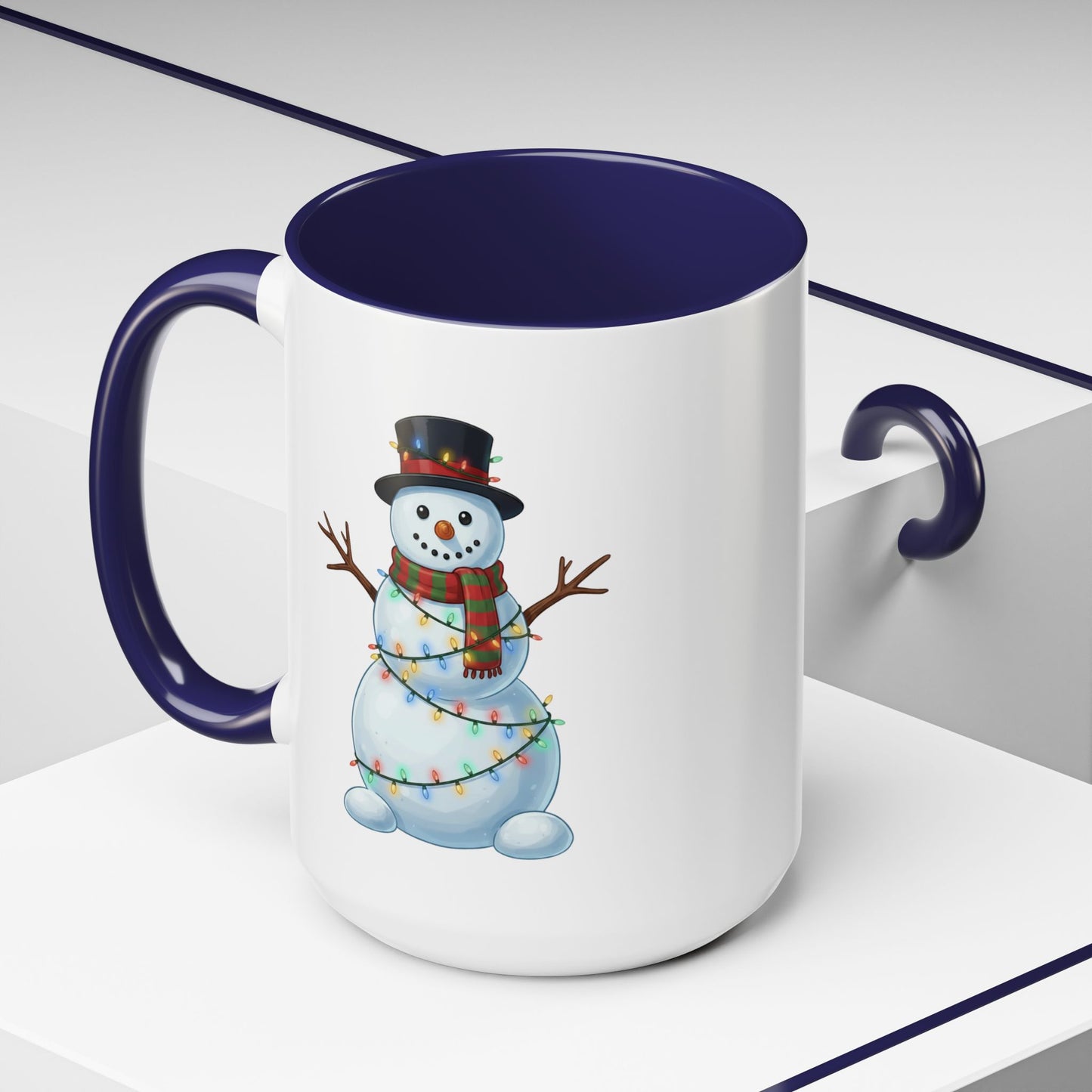 Snowman Christmas Mug, Snowman Wrapped in Lights Mug, Holiday Coffee Cup, Cute Winter Snowman Cup, Christmas Gift Mug, Xmas Cocoa Mug