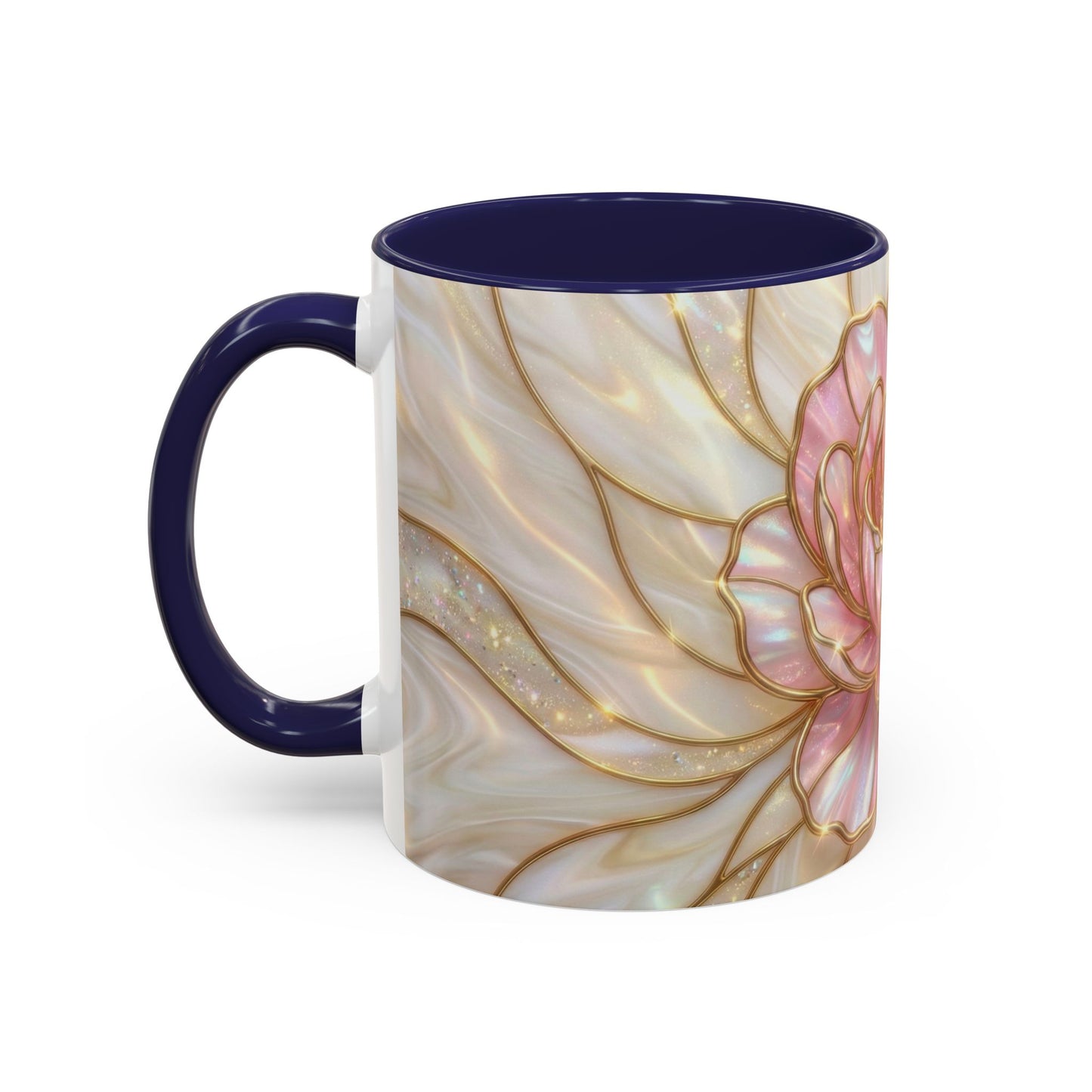 Pink Peony Stained Glass Mug, Gold Floral Coffee Cup, Elegant Flower Gift For Her, Fairycore Tea Cup, Mothers Day Present, Pearl Art Decor