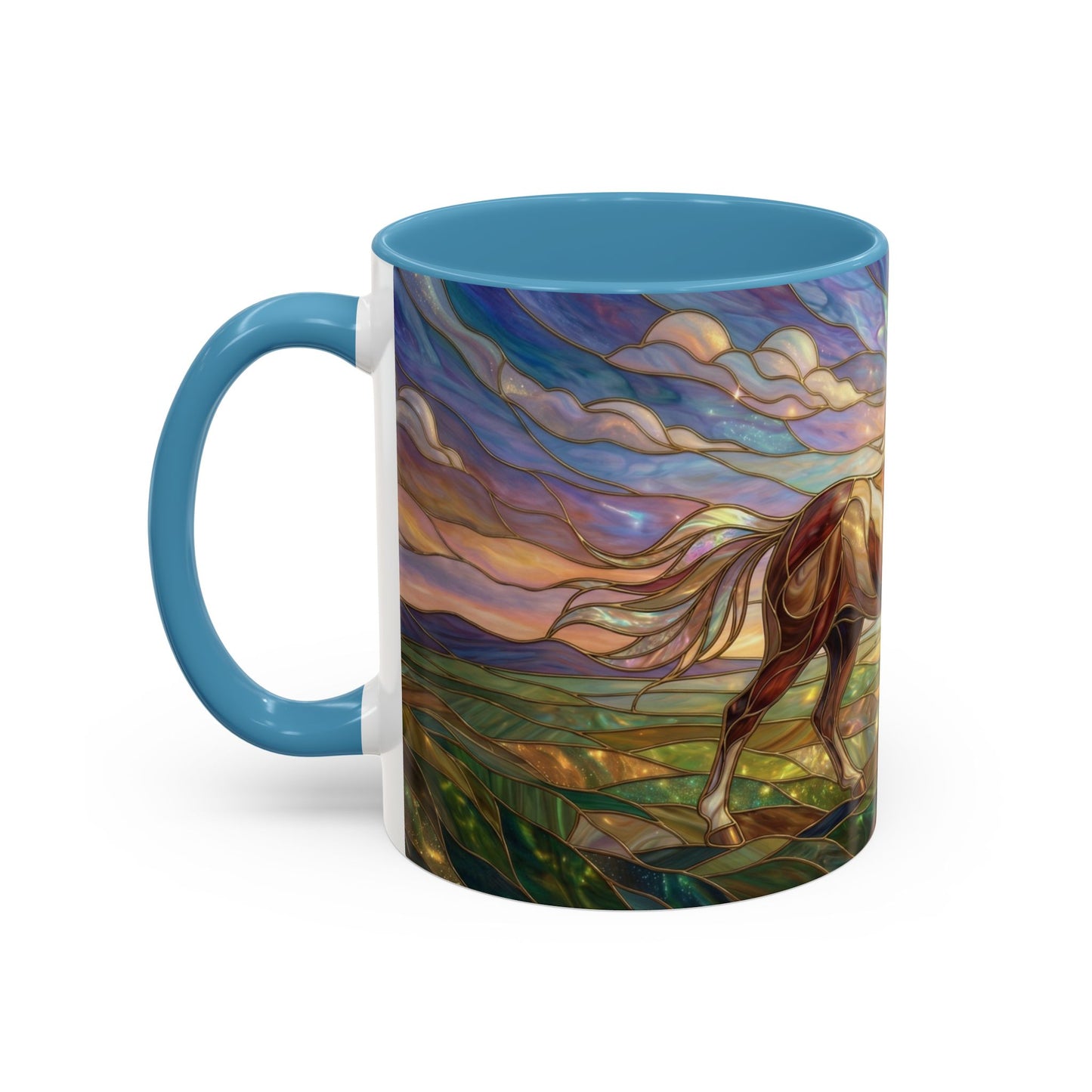 Stained Glass Horse Mug, Horse Coffee Mug, Running Horse Art Cup, Equestrian Gift Mug, Nature Art Mug, Horse Lover Gift