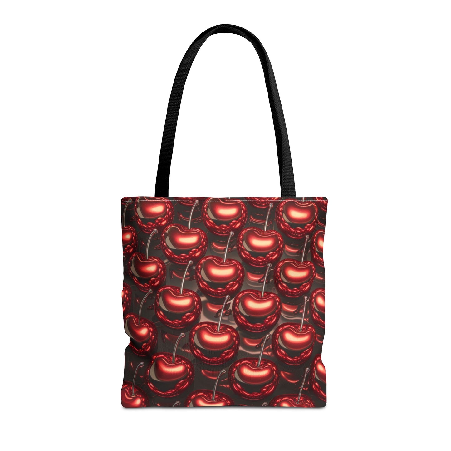 Glossy Cherry Pattern Canvas Tote Bag – Retro Black & Red Cherry Print, Coquette Cottagecore Aesthetic Shopper Tote, Fruit Lover Gift