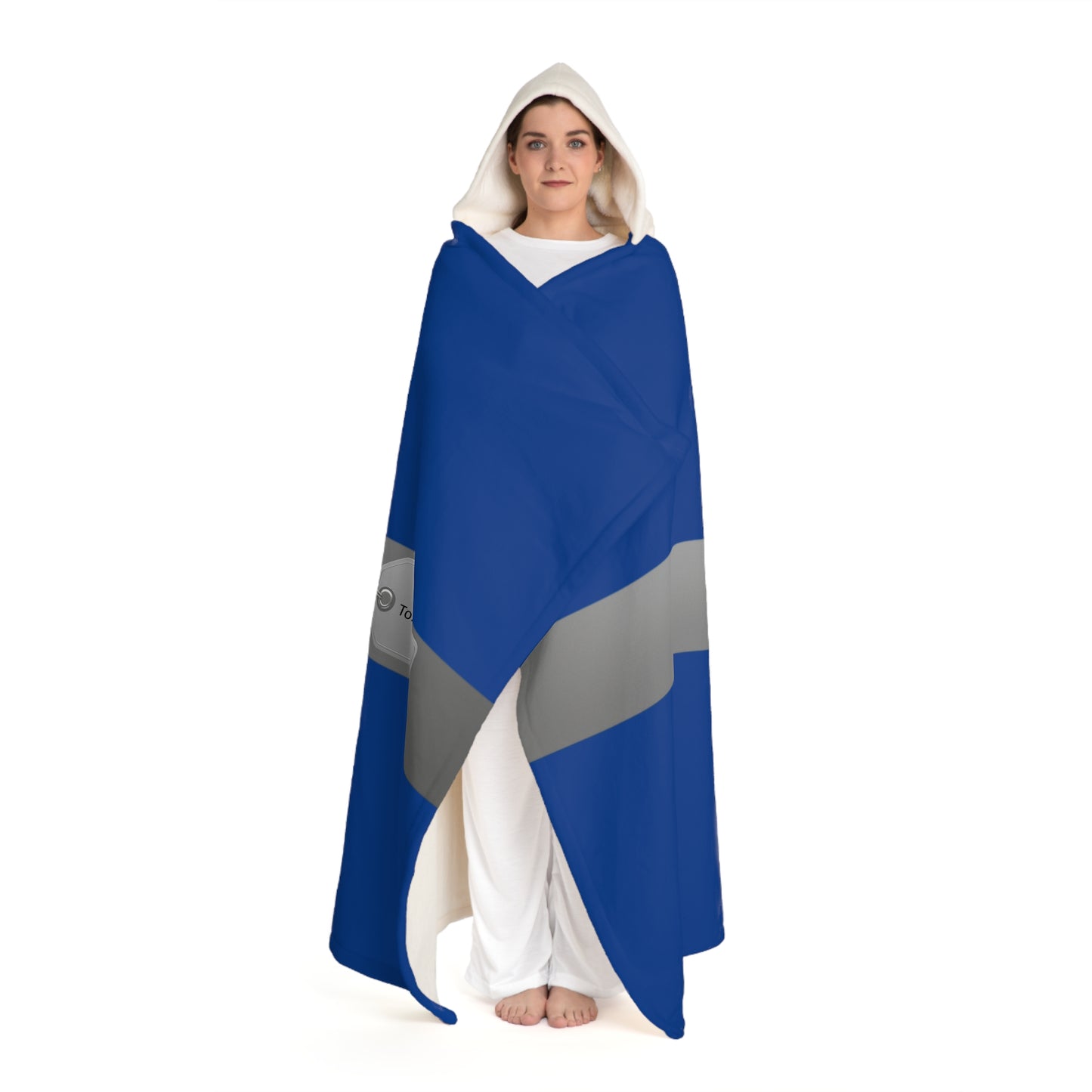 Custom Name Hooded Sherpa Blanket | Blue Personalized Gift Wrap Blanket | Cozy Wearable Sherpa Throw for Him or Her