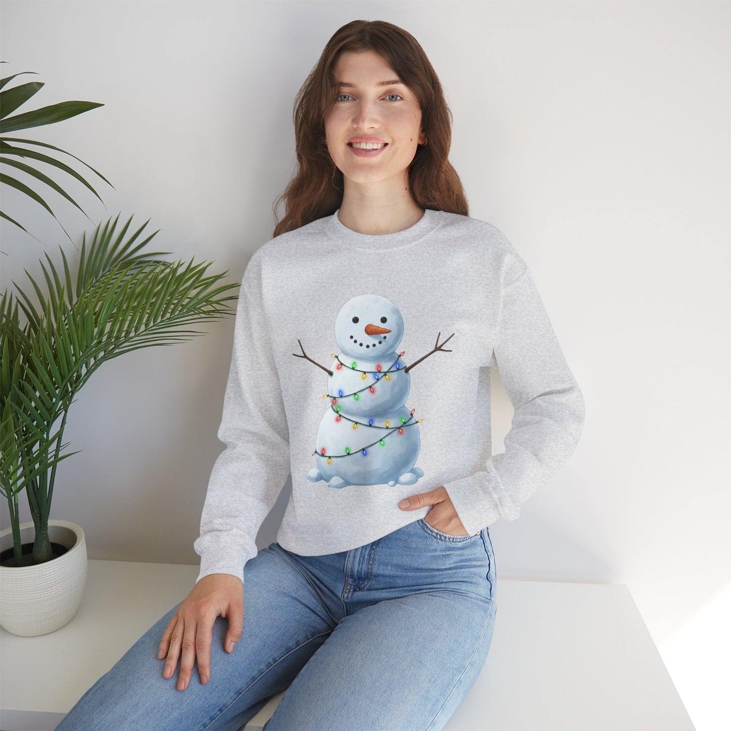 Cute Snowman Christmas Sweatshirt, Holiday Snowman Lights Sweater, Winter Snowman Crewneck, Cozy Christmas Gift, Festive Holiday Shirt