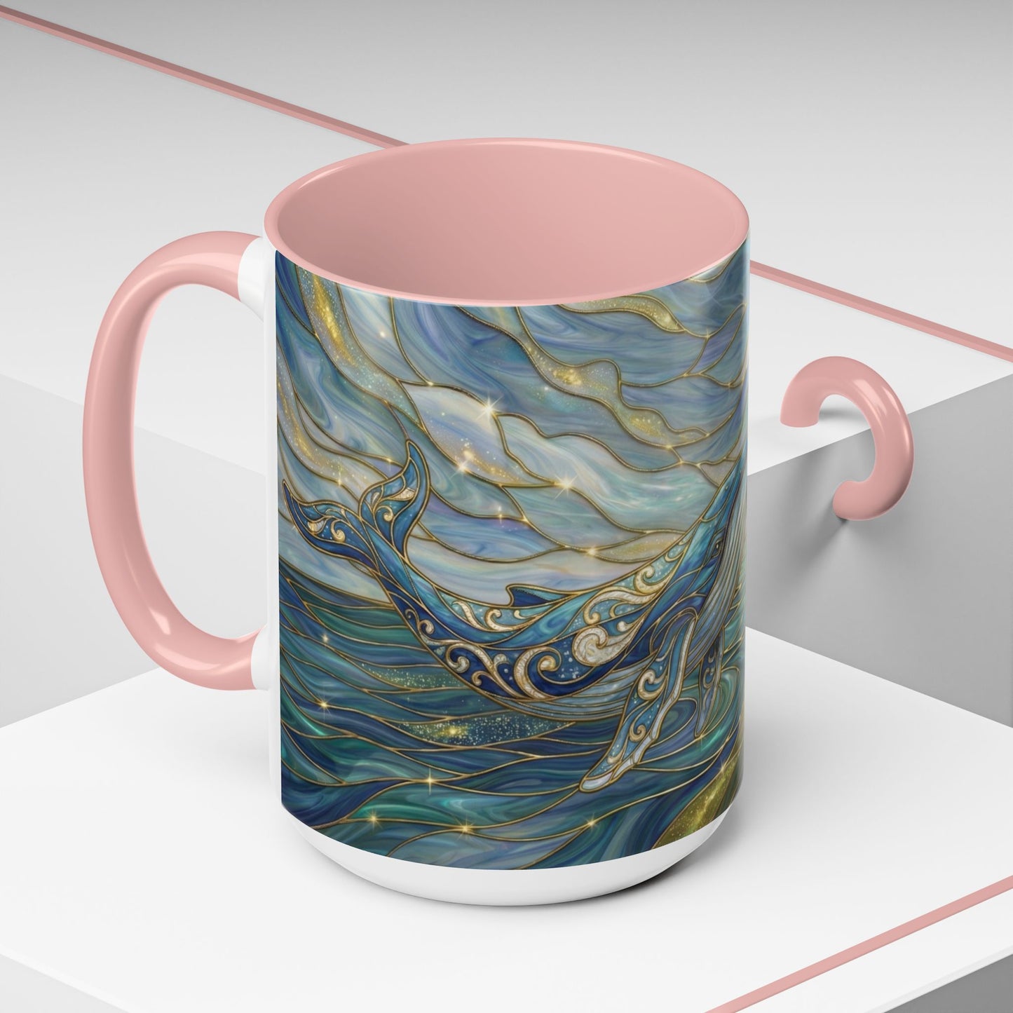 Whimsical Whale & Giraffe Accent Coffee Mug — Artistic Ocean-Sky Illustration (11/15oz)