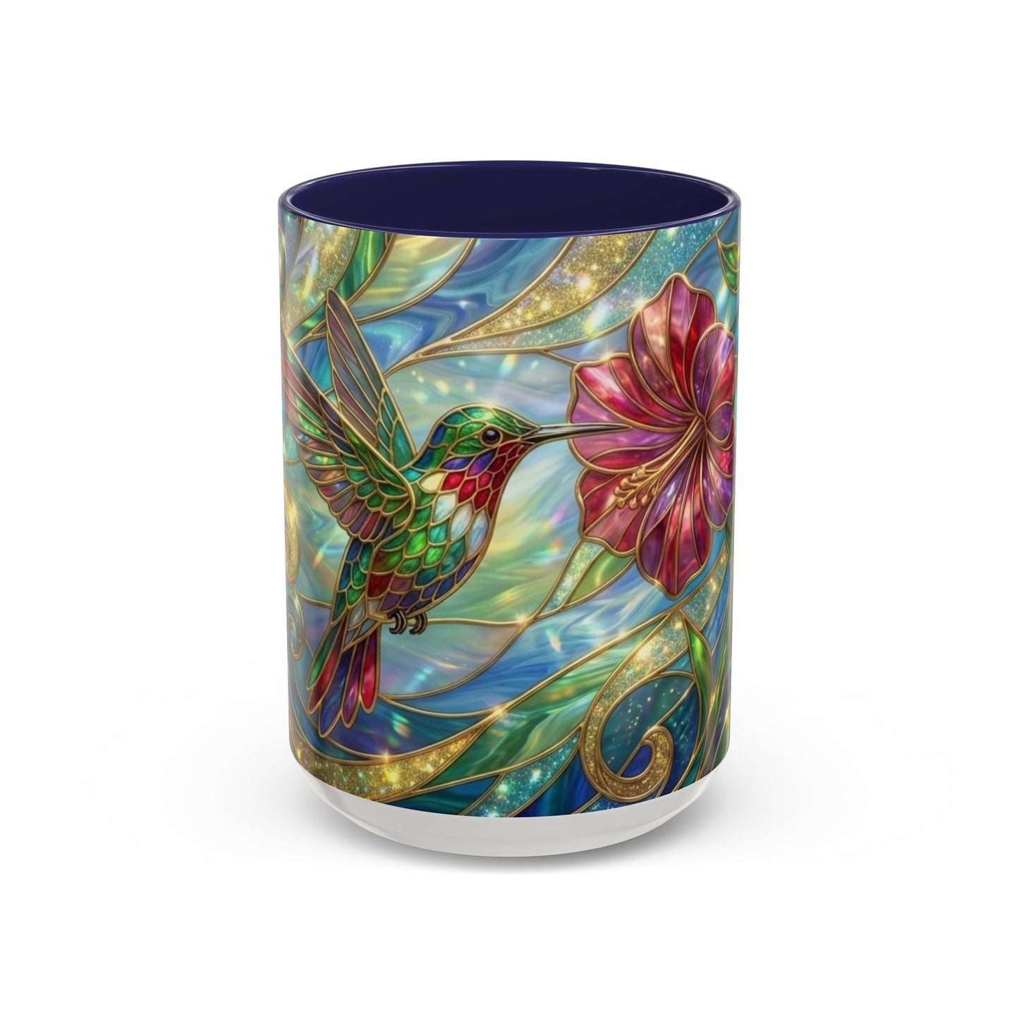 Stained Glass Hummingbird Mug, Colorful Floral Coffee Cup, Bird And Flower Art Mug, Nature Lover Gift, Artistic Garden Mug, Unique Gift