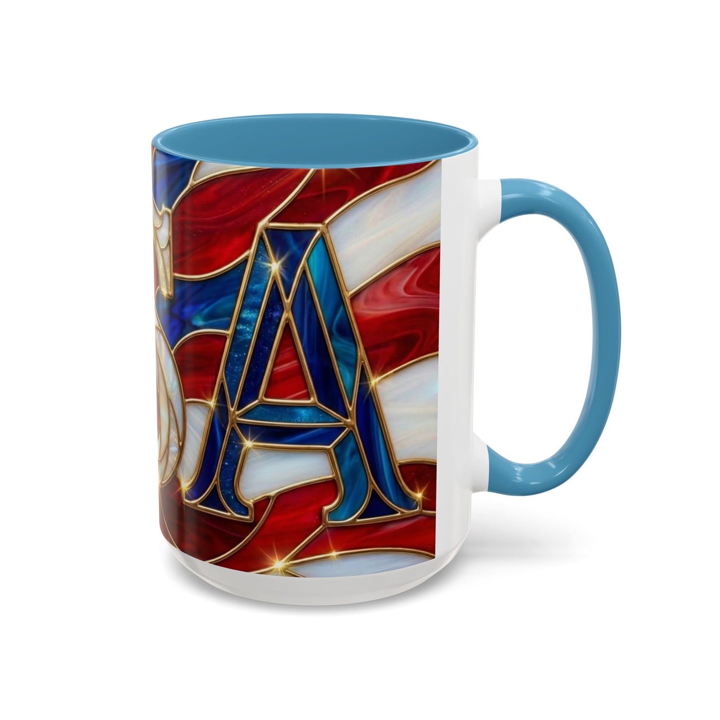 USA Patriotic Coffee Mug, Stained Glass USA Mug, Red White Blue Ceramic Mug, American Flag Style Mug, 11oz 15oz Mug