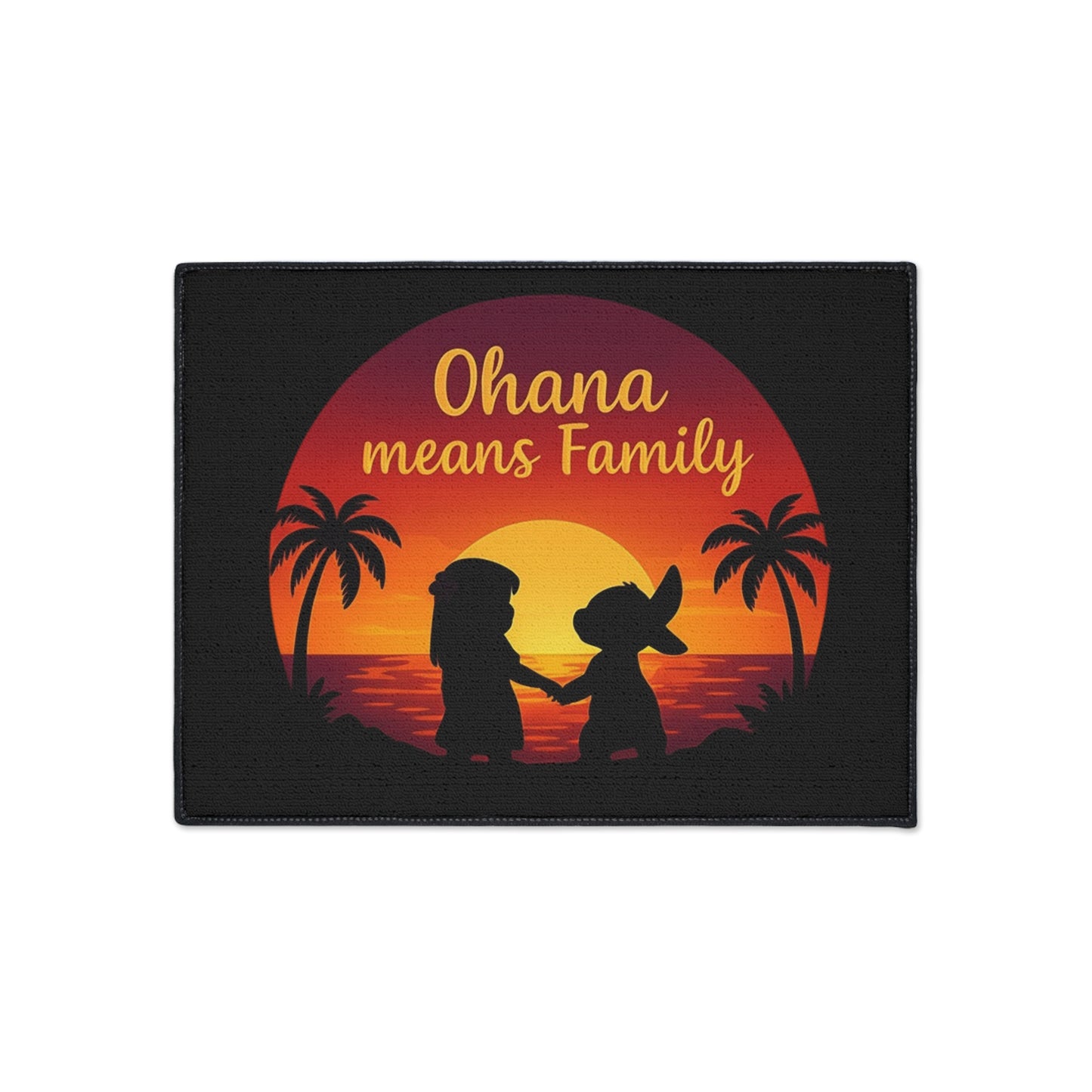 Ohana Means Family Doormat - Family Inspired Entry Rug - Cute Family Welcome Mat - Tropical Sunset Indoor Home Decor