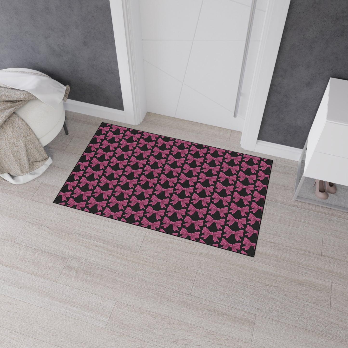 Pink Bow Doormat - Cute Aesthetic Floor Mat for Entryway, Kitchen or Bedroom | Girly Indoor Outdoor Rug Gift for Her