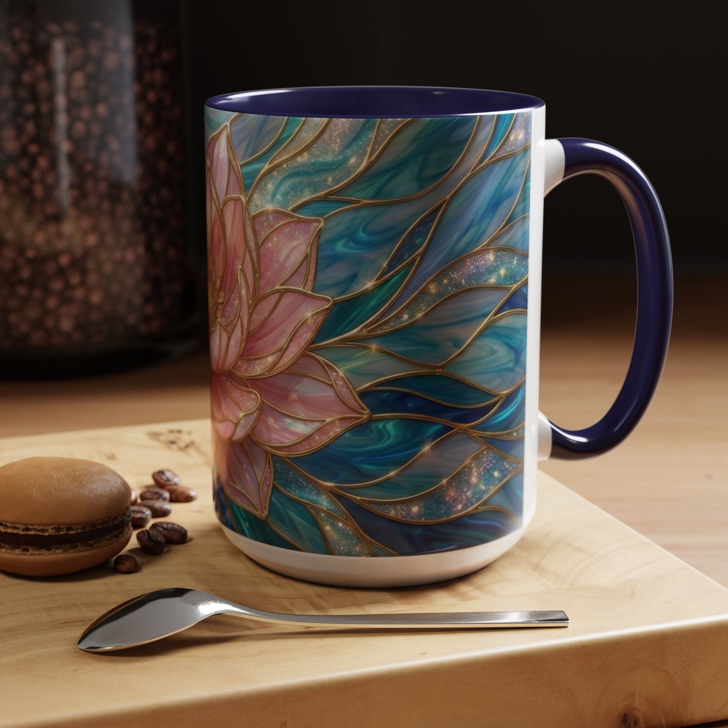 Pink Lotus Flower Mug, Stained Glass Style Coffee Cup, Spiritual Zen Gift For Women, Yoga Lover Tea Mug, Meditation Boho Floral Drinkware