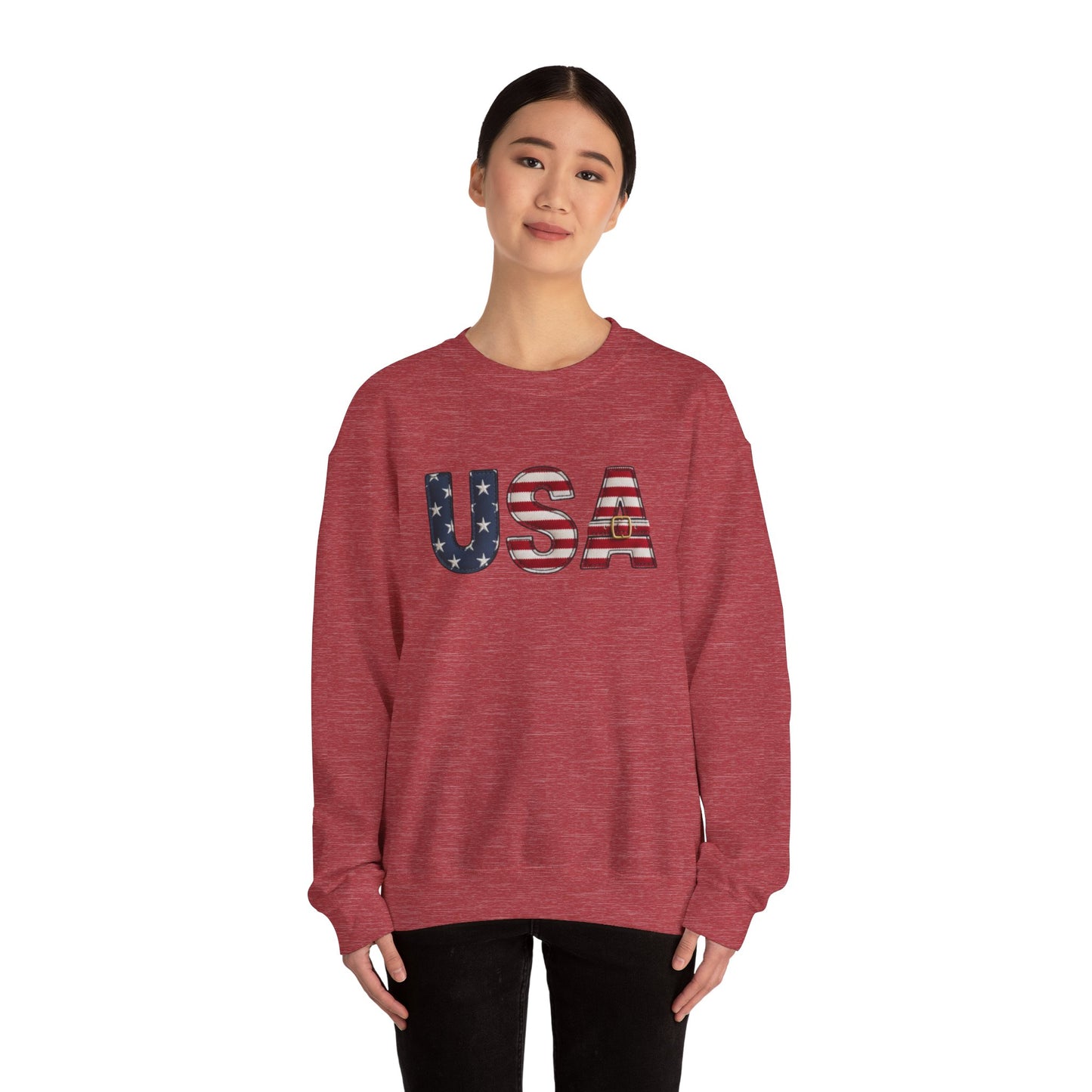 Faux Patchwork USA Sweatshirt, Patriotic Quilt Style Top, Rustic Americana Crewneck, 4th of July Shirt, Country USA Sweater, Vintage Flag Top