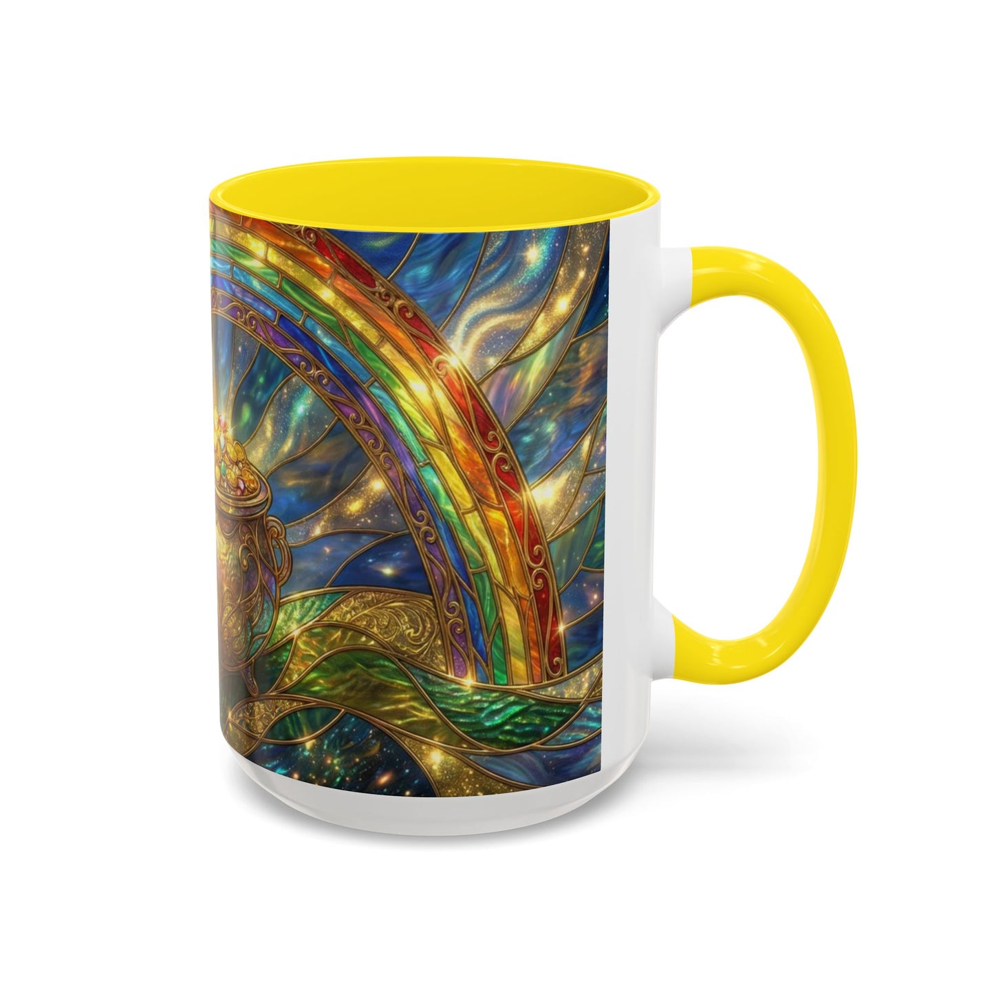Stained Glass Pot of Gold Mug, Rainbow Coffee Cup, St Patricks Day Gift, Magical Fantasy Tea Mug, Celestial Drinkware, Lucky Irish Gift