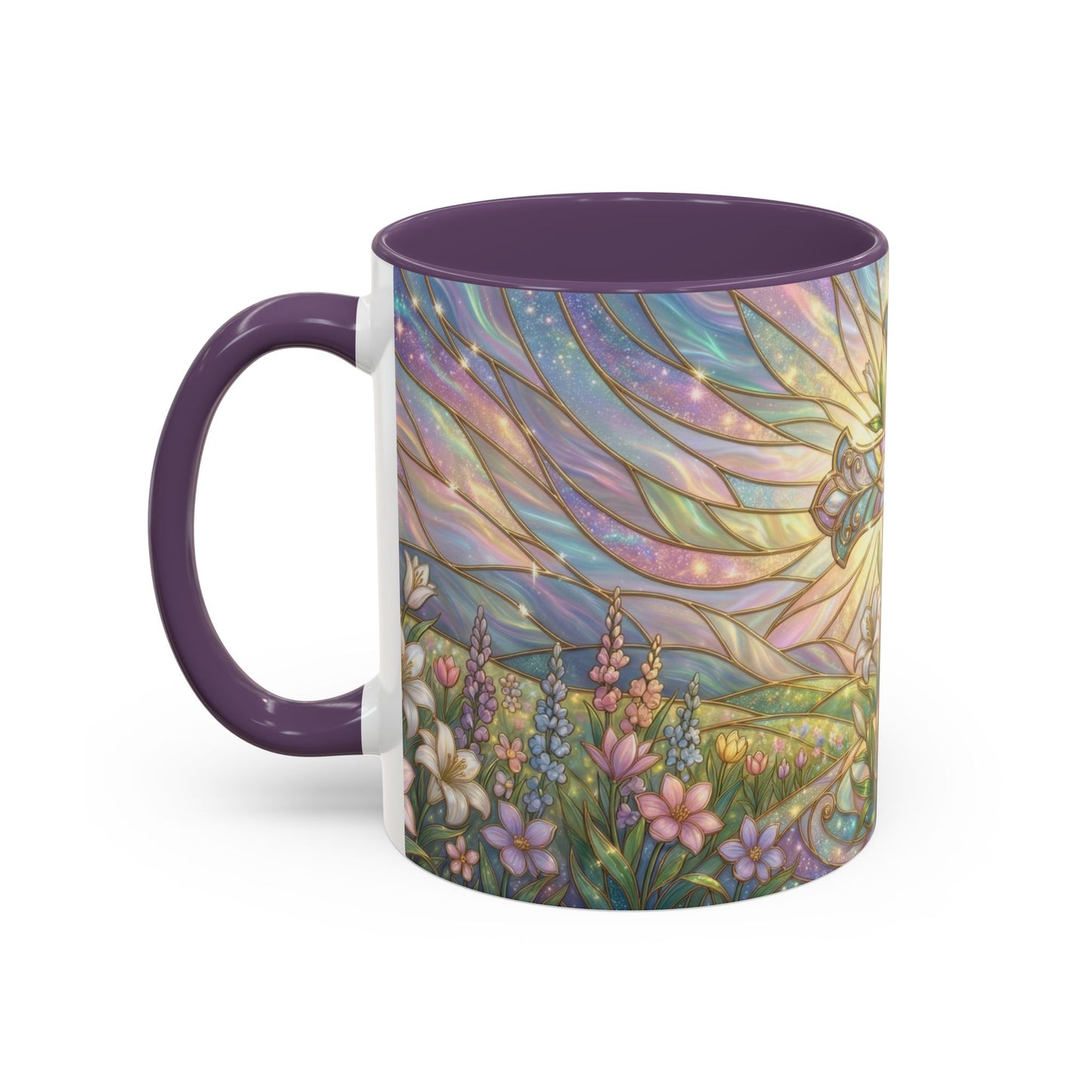 Stained Glass Cross Mug, Easter Lily Coffee Cup, Christian Religious Gift, Pastel Floral Faith Mug, Spring Believer Cup, Baptism Present