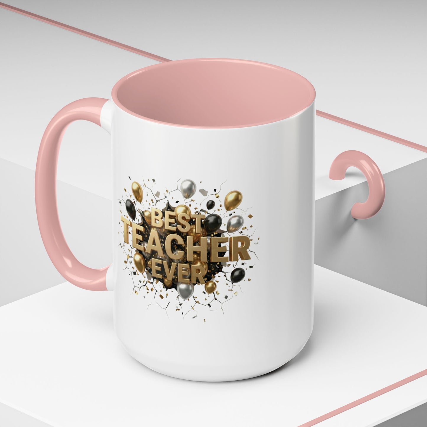 Personalized Teacher Mug, Best Teacher Ever Gift, Custom Educator Coffee Cup, 3D Gold Balloon Design, Teacher Appreciation Present