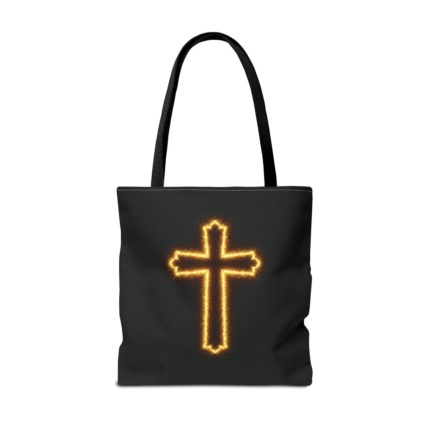 Christian Cross Tote Bag | Glowing Light Faith Bag | Inspirational Religious Gift | Black Canvas Tote | Spiritual Reusable Shopper