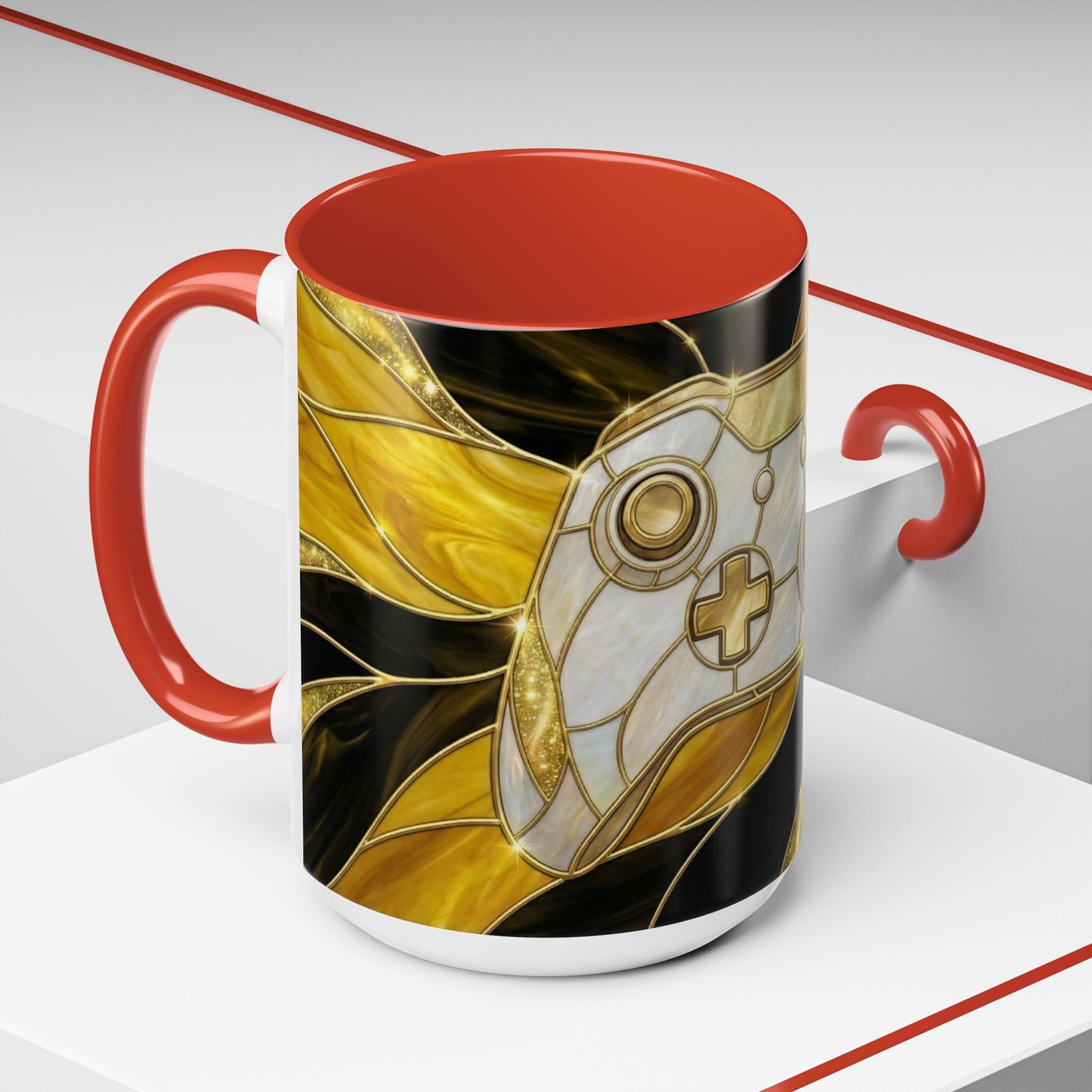 Stained Glass Gamer Mug, Gold Controller Coffee Cup, Video Game Gifts for Him, Gamer Boyfriend Gift, Teen Boy Gaming Mug, Desk Decor