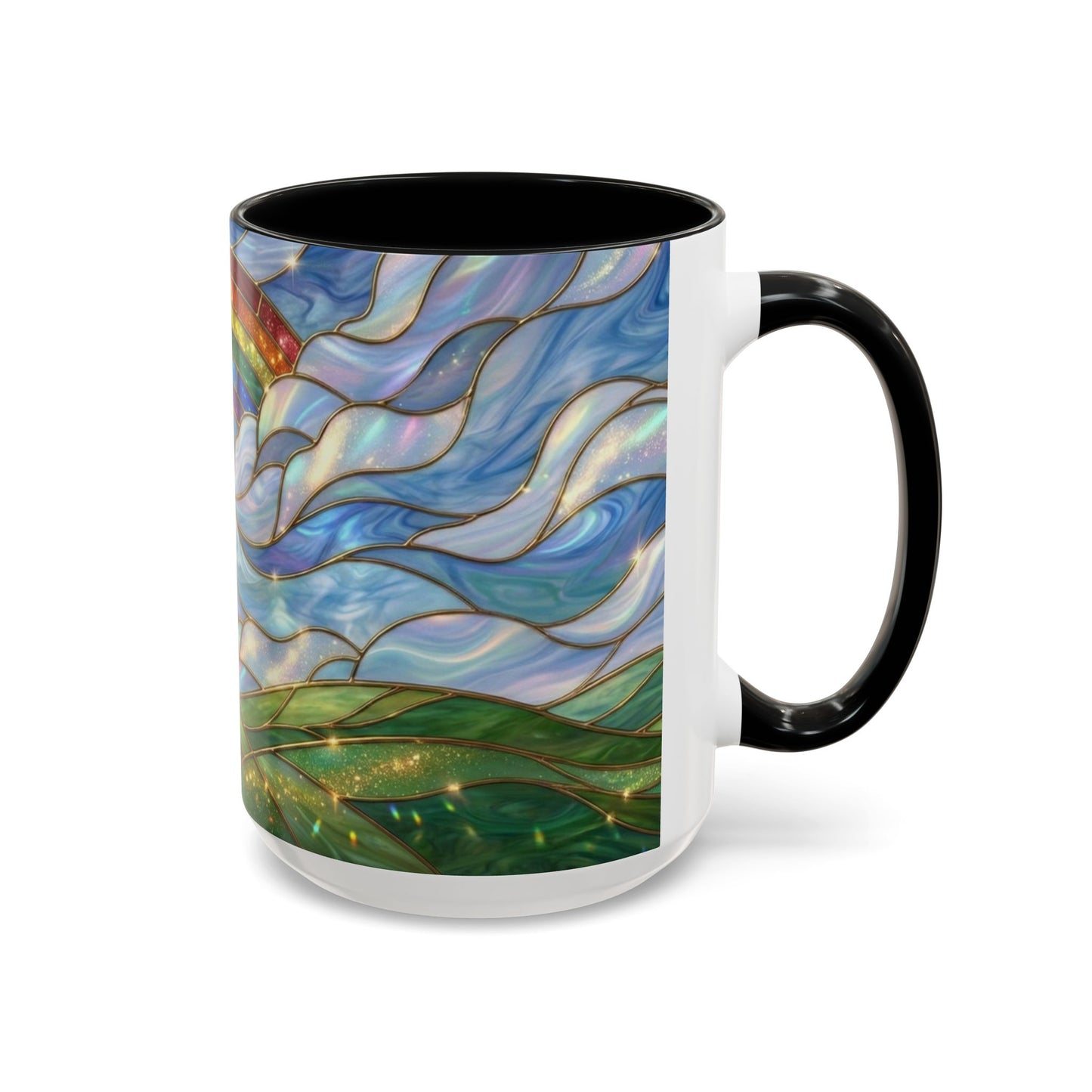 Stained Glass Rainbow Mug, Pot Of Gold Coffee Cup, St Patricks Day Gift, Whimsical Magical Art Mug, Lucky Irish Leprechaun Treasure
