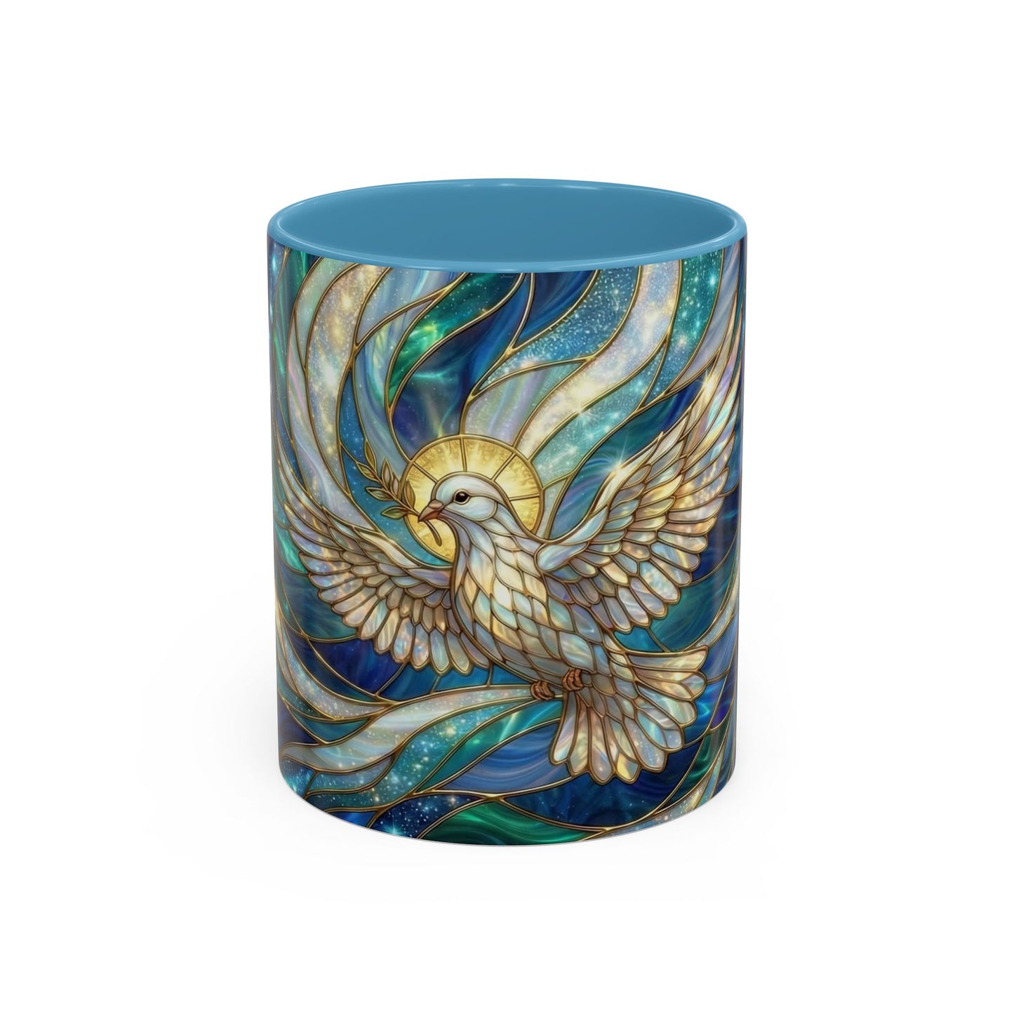 Stained Glass Dove Mug, Christian Coffee Cup, Religious Gift, Faith Art Mug, Holy Spirit Dove, Inspirational Christian Mug