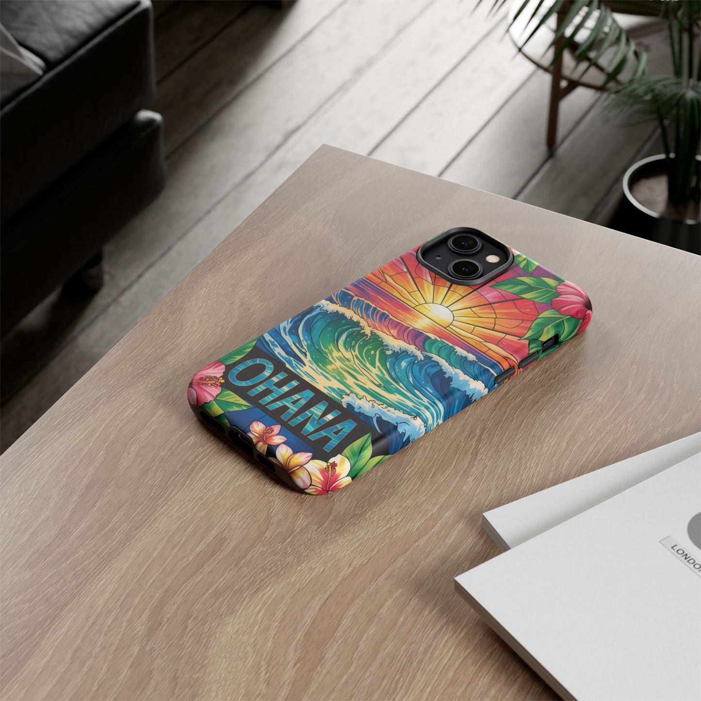 Ohana iPhone Case Tropical Hawaiian Sunset Phone Cover Wave Floral Beach Art Cute Gift for iPhone Lovers
