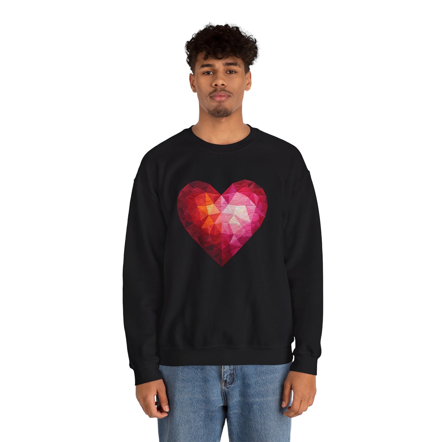Faux Patchwork Heart Sweatshirt, Geometric Heart Sweater, Cute Valentines Sweatshirt, Cozy Pink Heart Crewneck, Winter Heart Pullover