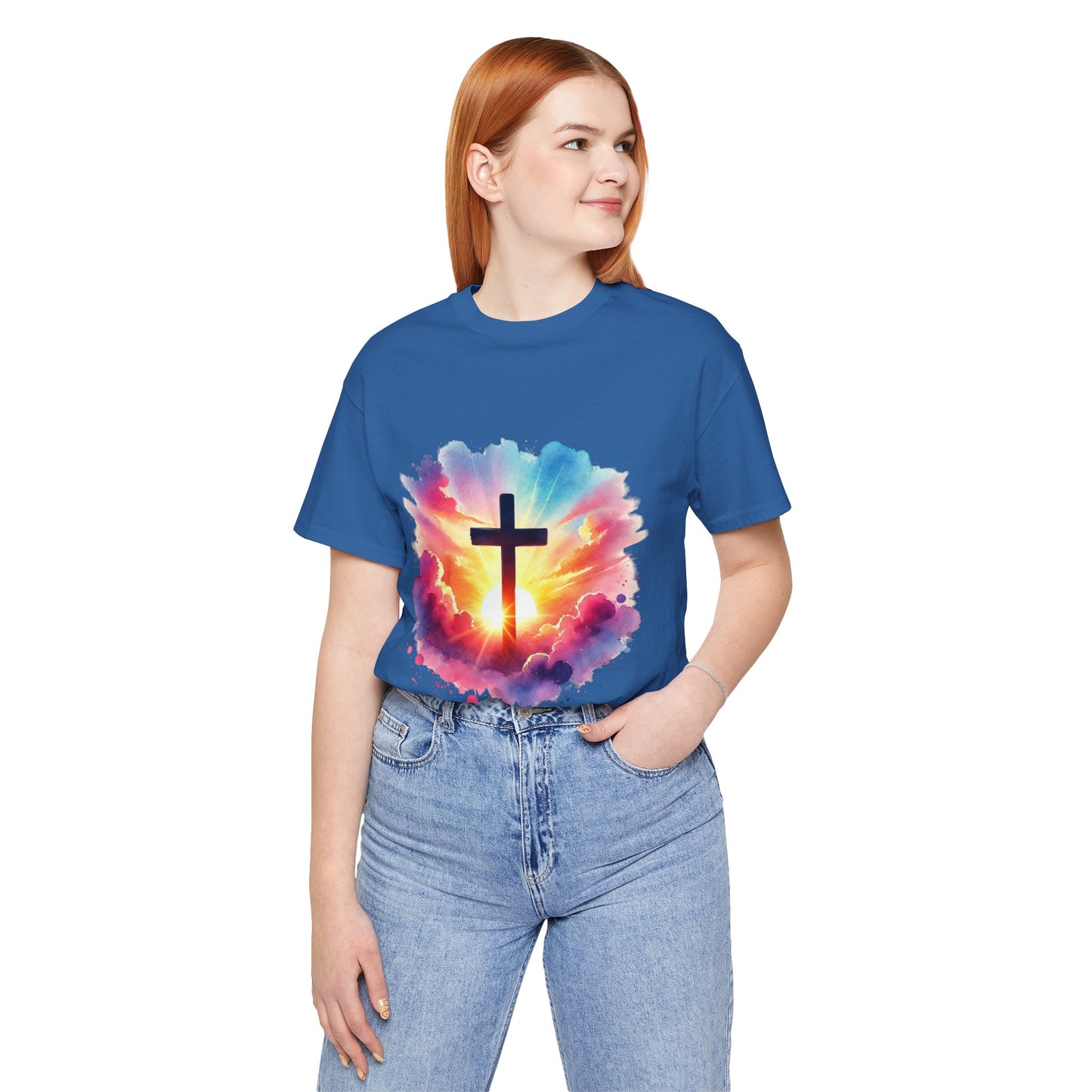 Faith Cross Sunburst Christian Tee | Inspirational Christian T-Shirt | Colorful Sunrise Cross Shirt | Faith Gifts for Women Men