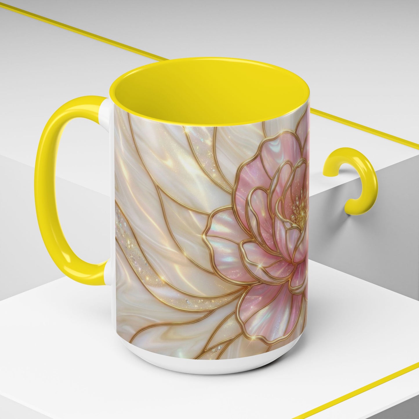 Pink Peony Stained Glass Mug, Gold Floral Coffee Cup, Elegant Flower Gift For Her, Fairycore Tea Cup, Mothers Day Present, Pearl Art Decor