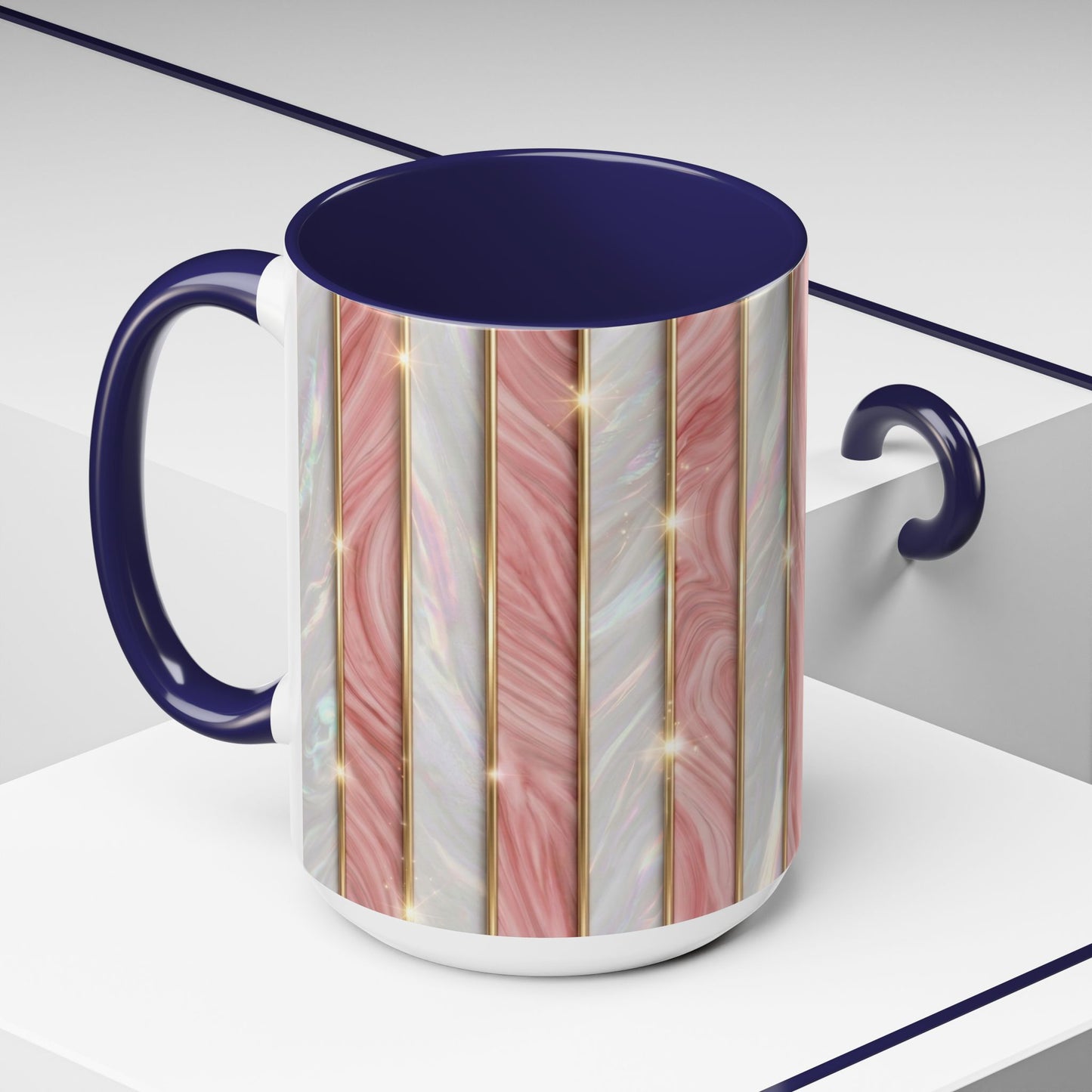 Pink Marble Coffee Mug, Gold Stripe Faux Agate Cup, Glam Desk Accessory, Elegant Tea Mug, Luxury Gift for Her, Chic Office Desk Decor