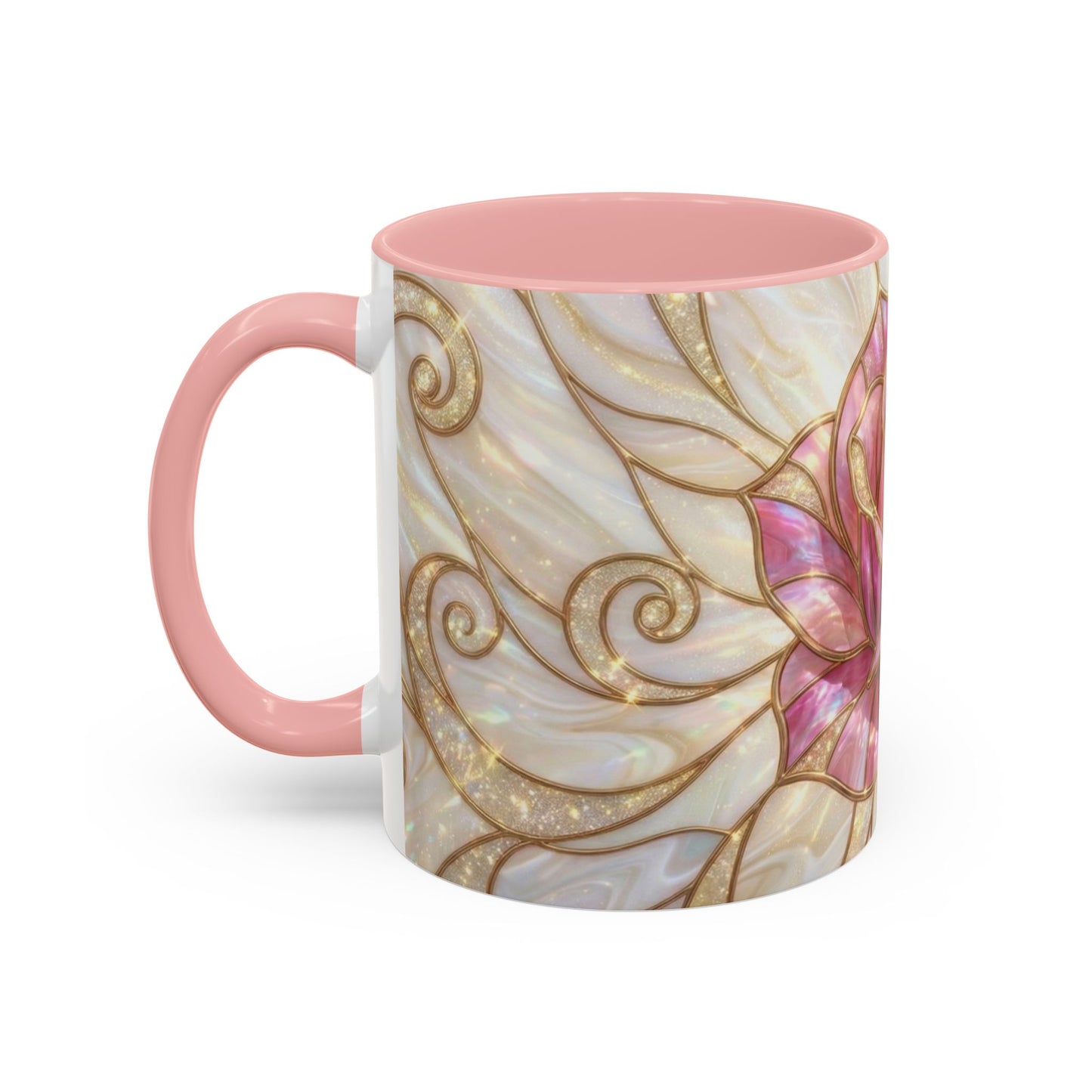 Pink Rose Stained Glass Mug, Gold Floral Coffee Cup, Romantic Flower Tea Cup, Gardener Gift For Mom, Botanical Art, Wife Birthday Gift