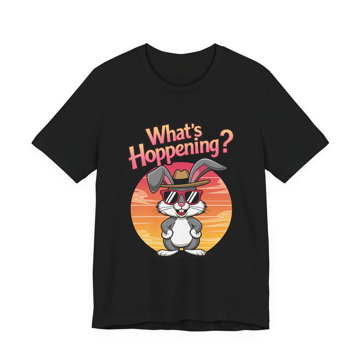 What’s Hoppening Funny Bunny Shirt – Cute Rabbit Pun T-Shirt – Sunset Graphic Tee for Animal Lovers, Easter, and Pun Enthusiasts