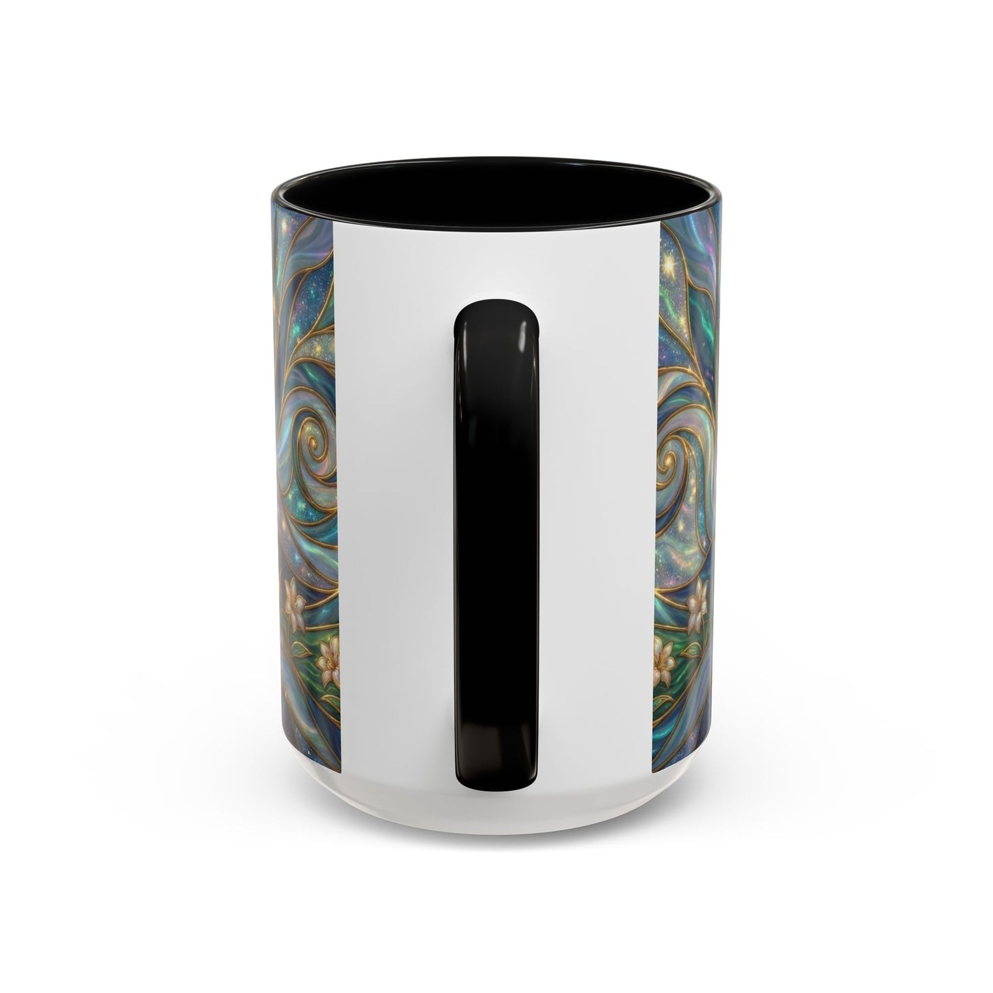 Stained Glass Cross Mug, Christian Coffee Cup, Religious Easter Gift, Celestial Faith Mug, Spiritual Sunrise Cup, Dove Lily Print Mug