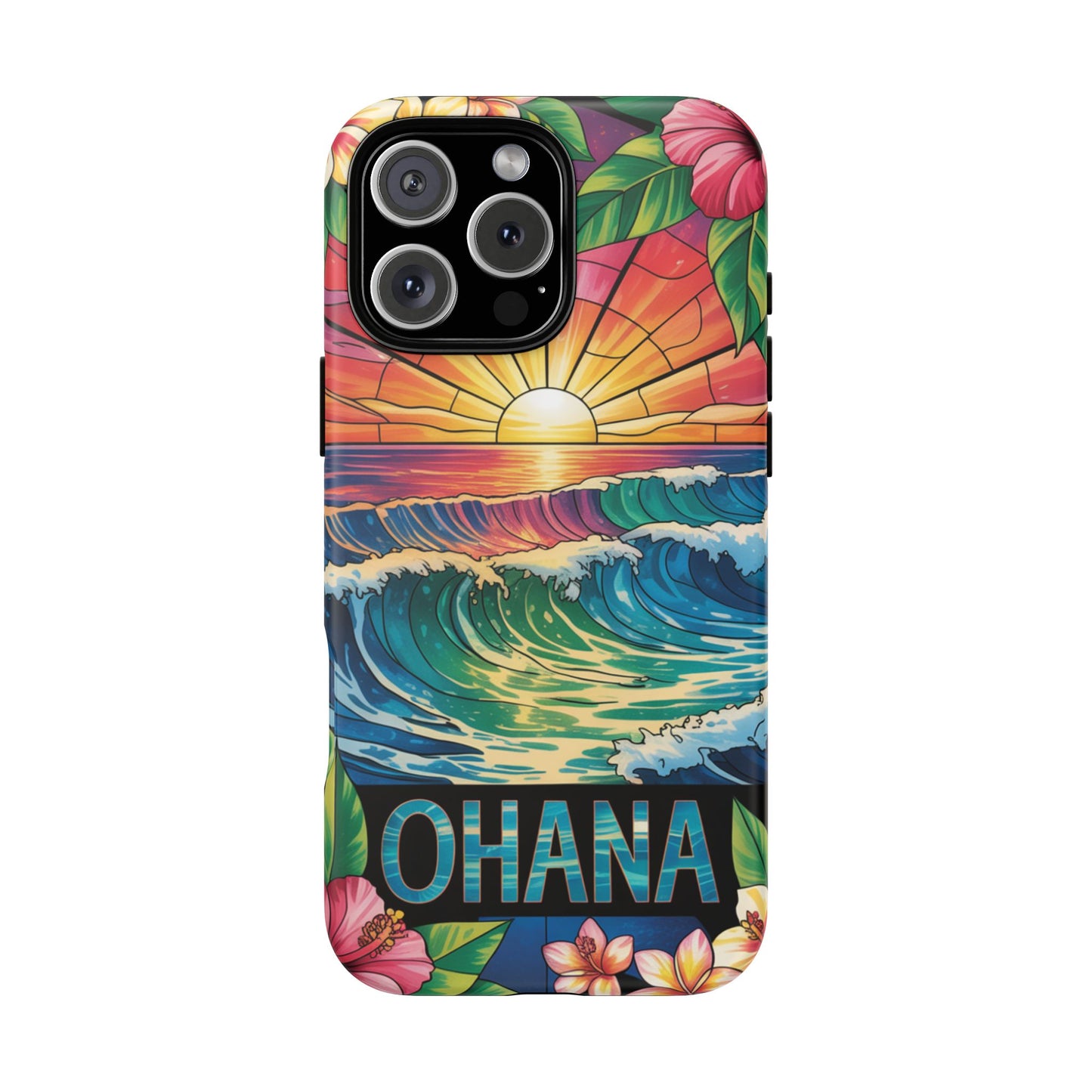 Ohana iPhone Case Tropical Hawaiian Sunset Phone Cover Wave Floral Beach Art Cute Gift for iPhone Lovers