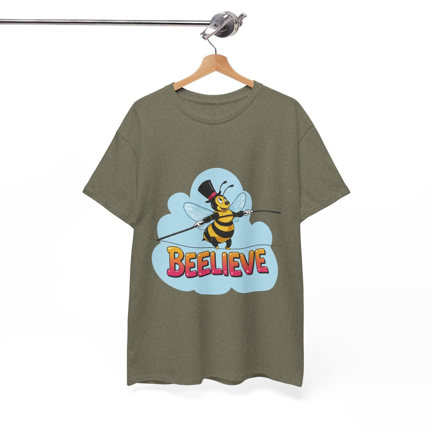 “Beelieve” Bee Pun T‑Shirt | Cute Bee Graphic Tee | Inspirational Pun Shirt | Funny Nature Lover Gift | Bee Belief Positive Vibes Tee